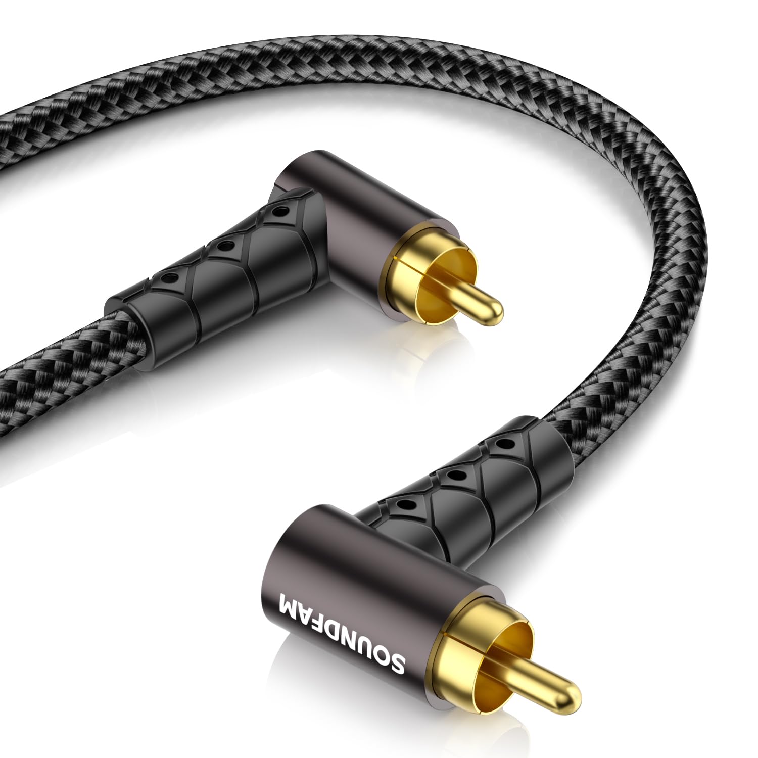 Detalle de SOUNDFAM Doppeltes 90 Grad RCA Subwoofer Kabel 1 M – 24K vergoldete Stecker, flexibles Right-Angle Kabeldesign