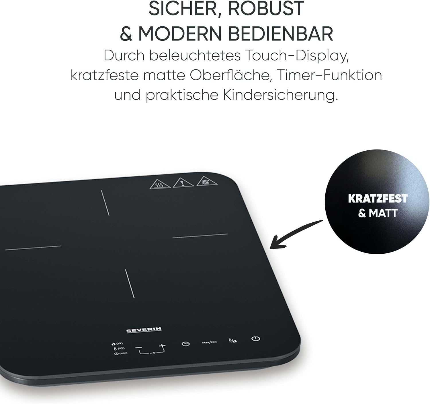 Detalle 2 de Severin Induktionskochplatte KP 1032 – matte Glaskeramik, 2000 W, 10 Leistungsstufen