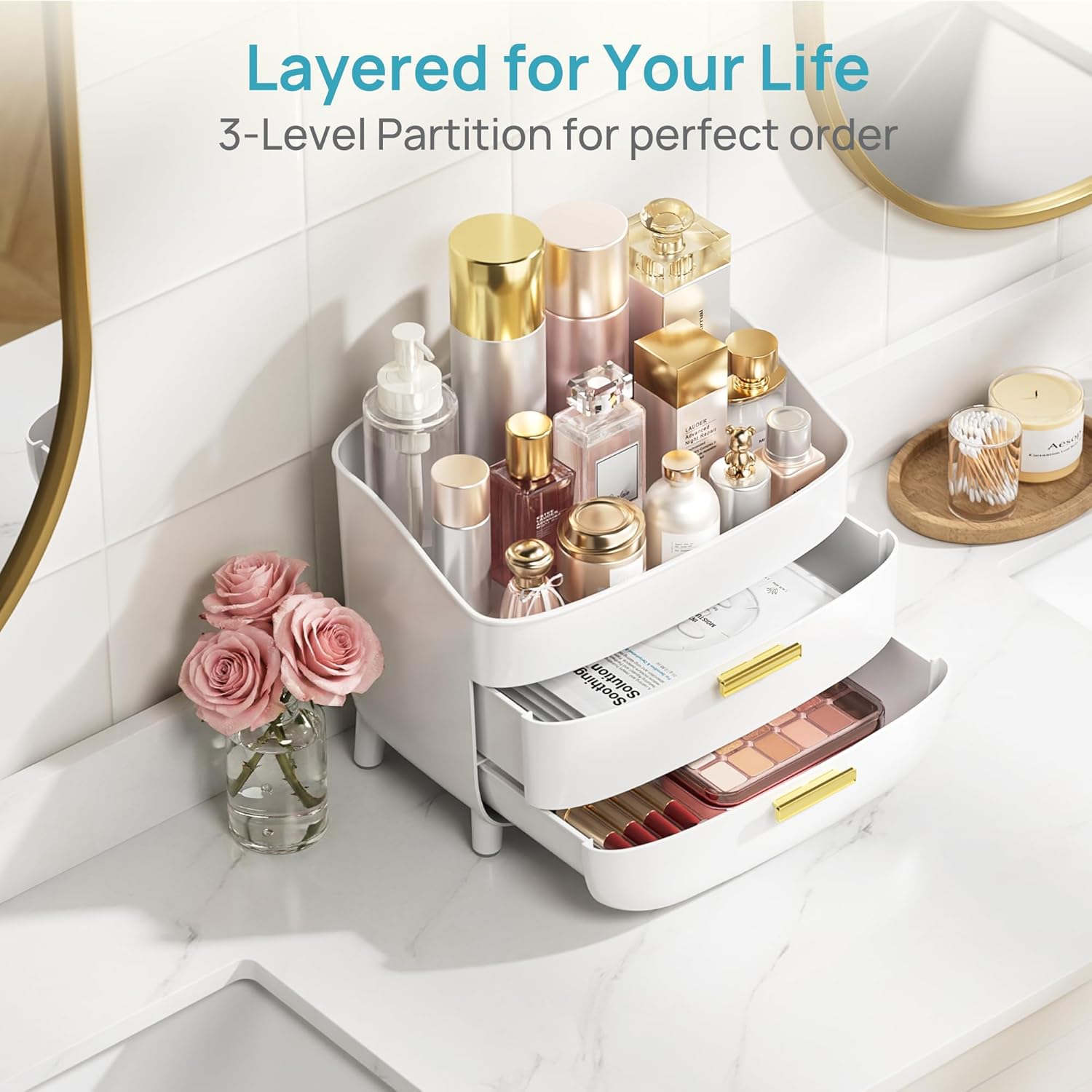 Detalle 2 de Vtopmart 3-Tier Makeup Organizer with Drawers