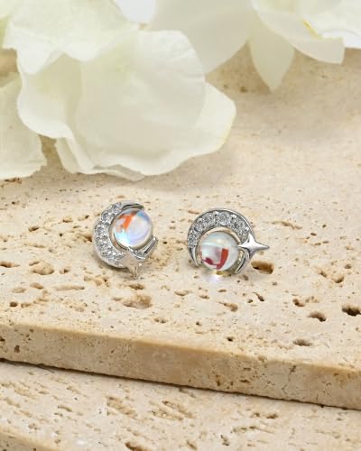 Thumbnail 6 de Weviway Sterling Silver Moonstone Stud Earrings – Moon and Star Design