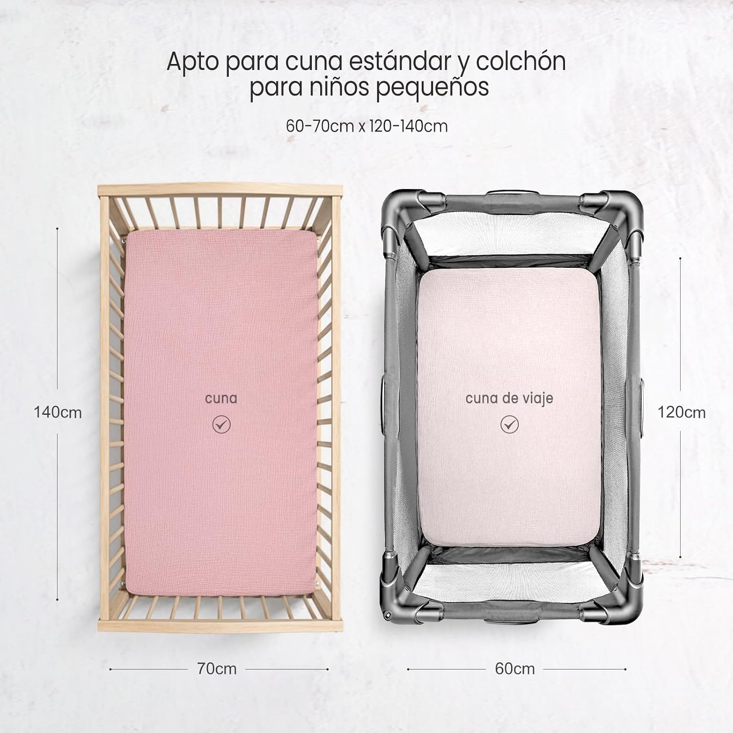 Detalle de lulumoon Kinder Spannbettlaken 2er Set 60x120 cm