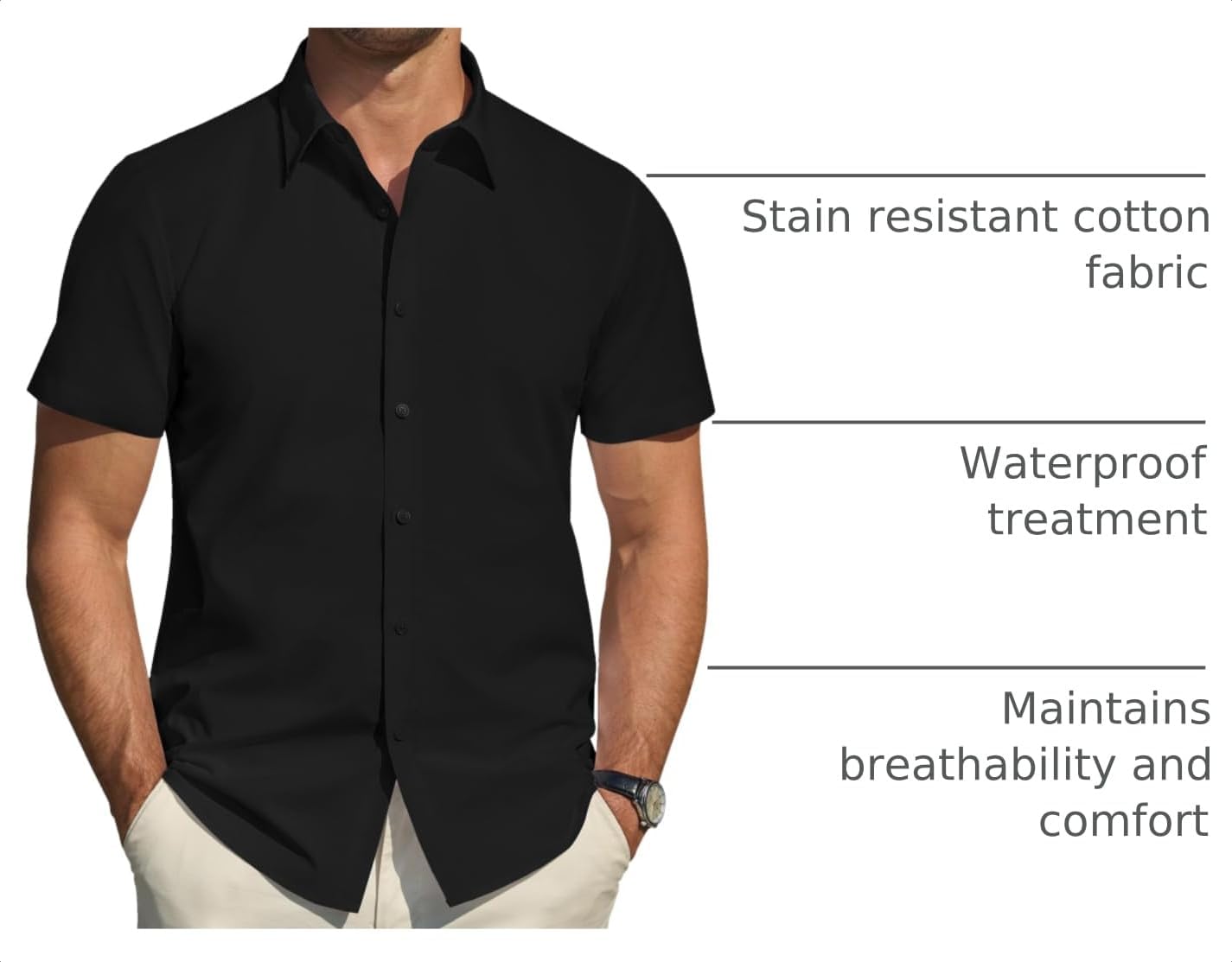 Detalle 2 de J.VER Men's Short-Sleeve Dress Shirt with Stretch and Stain Shield