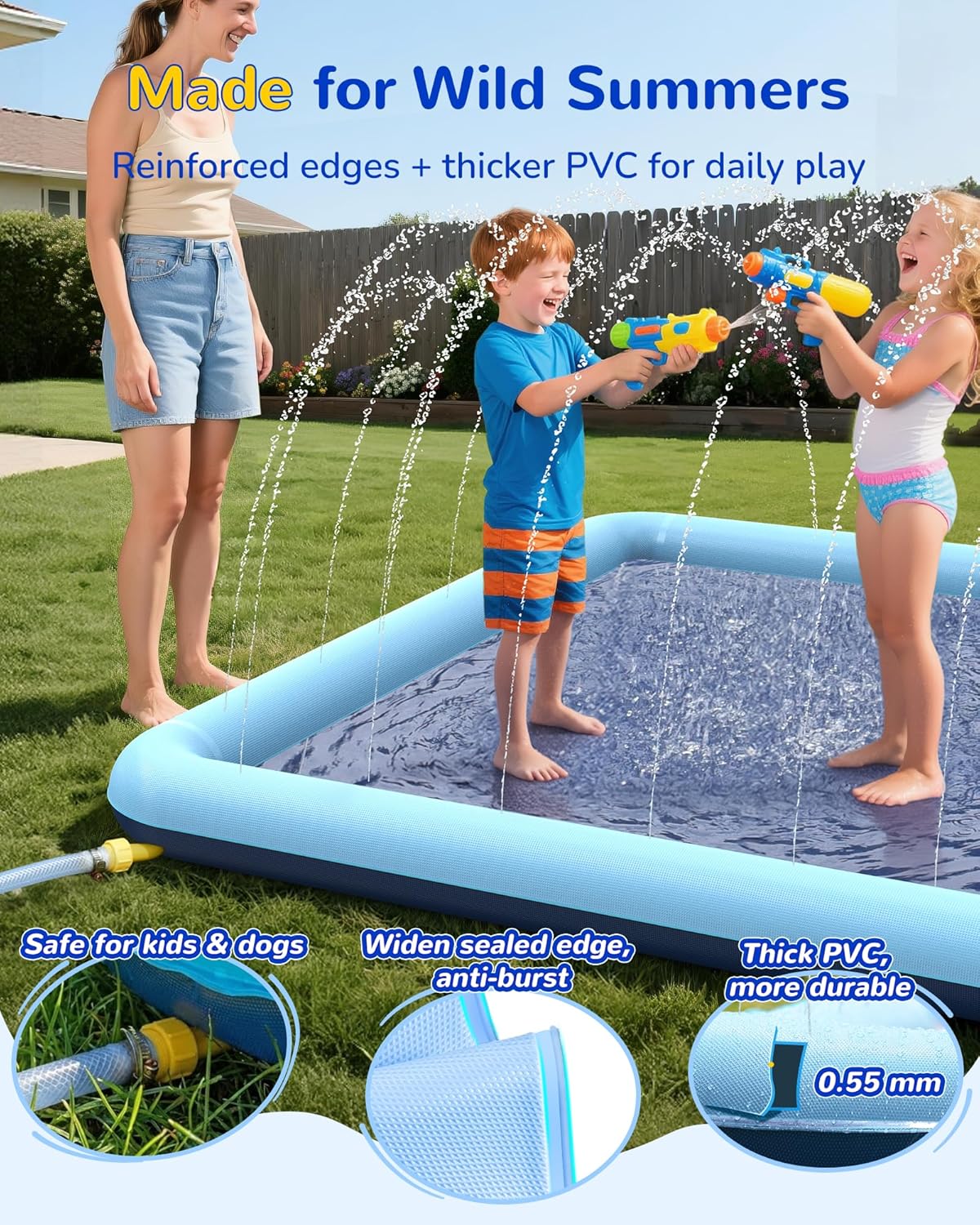 Detalle de VISTOP Non-Slip Splash Pad for Kids and Dogs – 116 x 72 inch Thick 0.55mm Blue