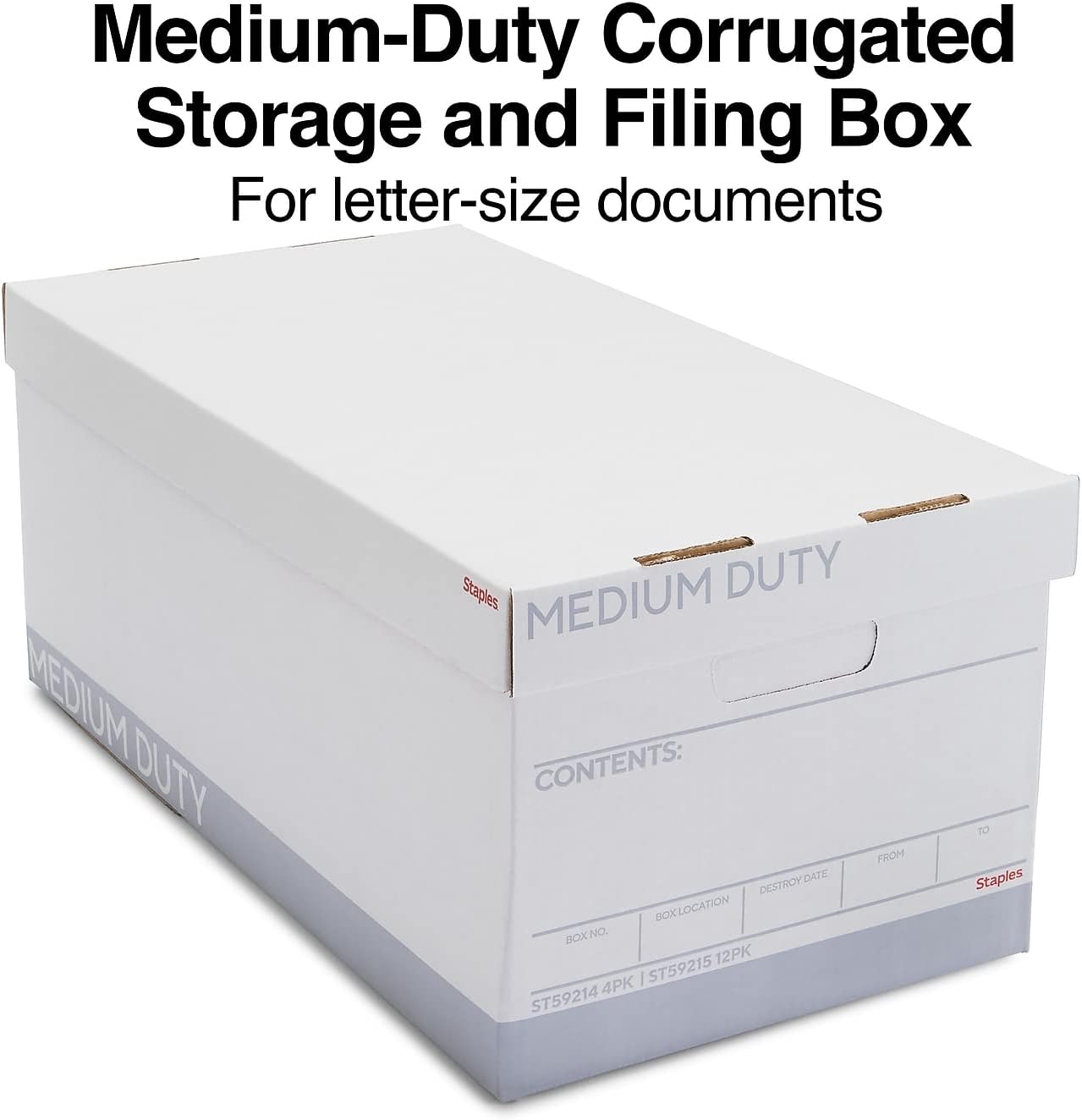 Detalle de Staples Letter-Size Storage & Filing Box, 12-Pack, Stackable Cardboard, White/Gray