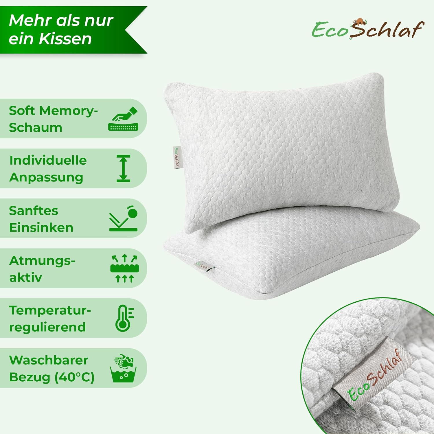 Thumbnail 6 de EcoSchlaf TravelBuddy Reisekissen – kompaktes Memory-Foam Nackenkissen für unterwegs
