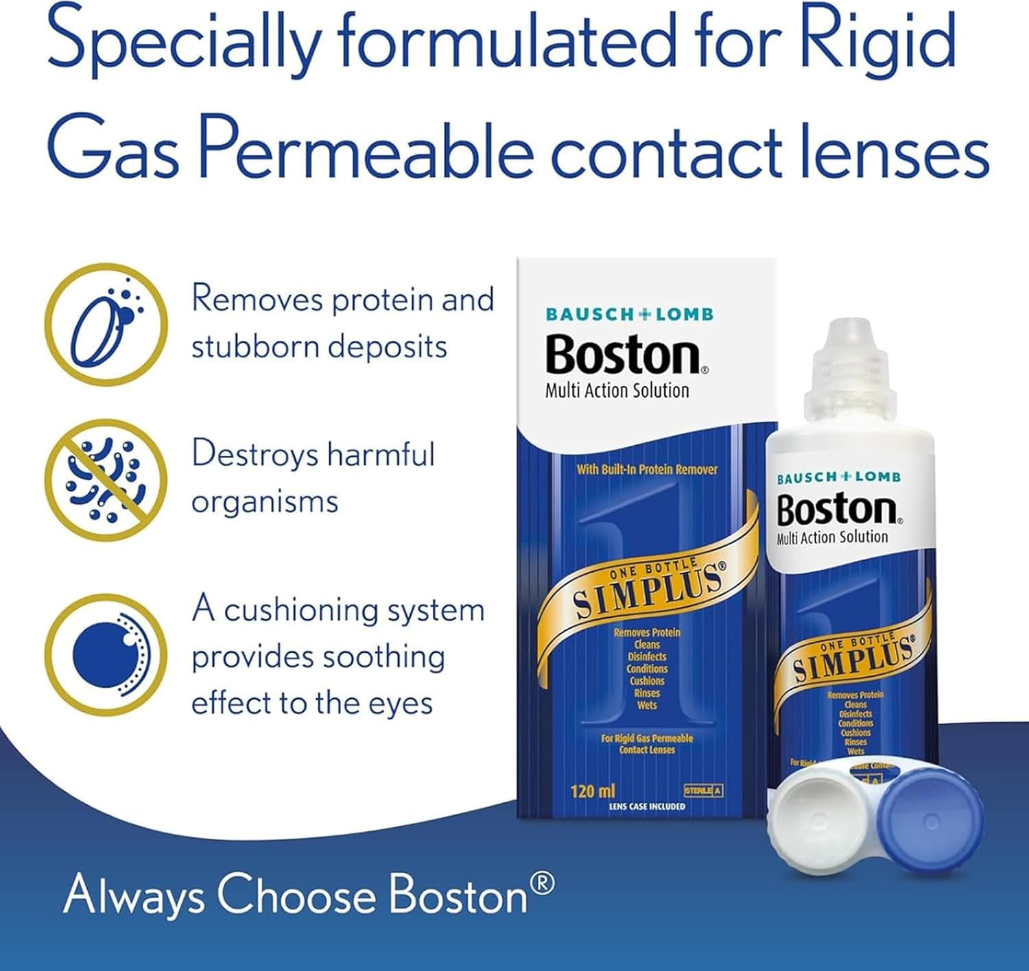 Thumbnail 2 de Boston Simplus Multi-Action Solution (120ml) for RGP lenses – clean, disinfect & condition with lens case
