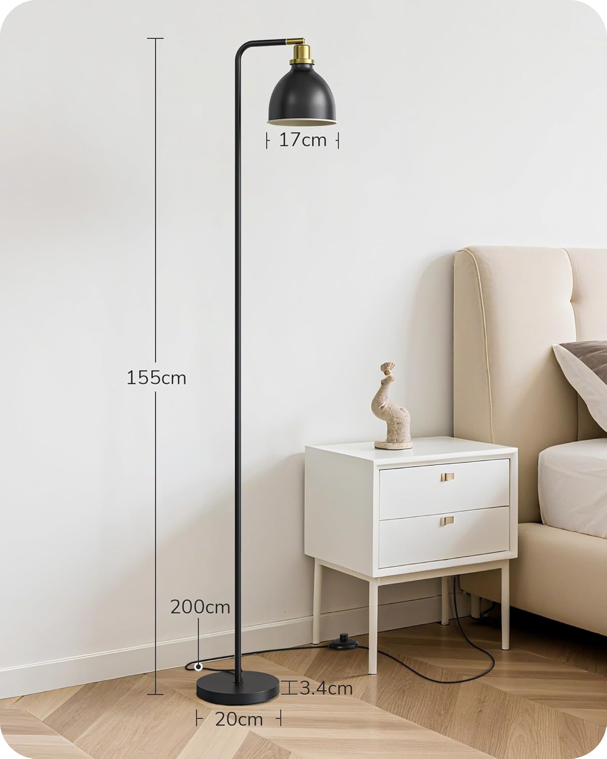 Thumbnail 3 de EDISHINE Industrielle Stehlampe im Retro-Look mit verstellbarem Kopf, E27 & LED (schwarz)