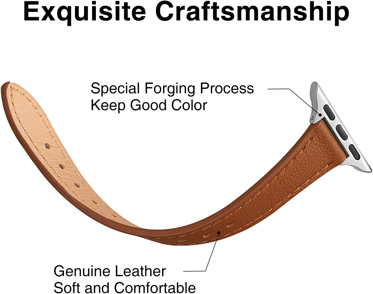 Thumbnail 3 de SUNFWR Leather Apple Watch Strap 38–41mm Brown & Silver