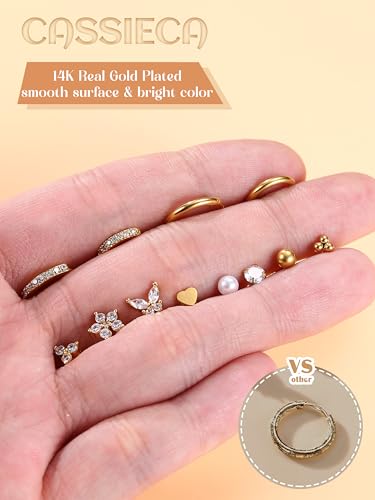 Thumbnail 6 de CASSIECA 12-Paar Gold Helix Piercings – 316L Edelstahl, 14K Vergoldet