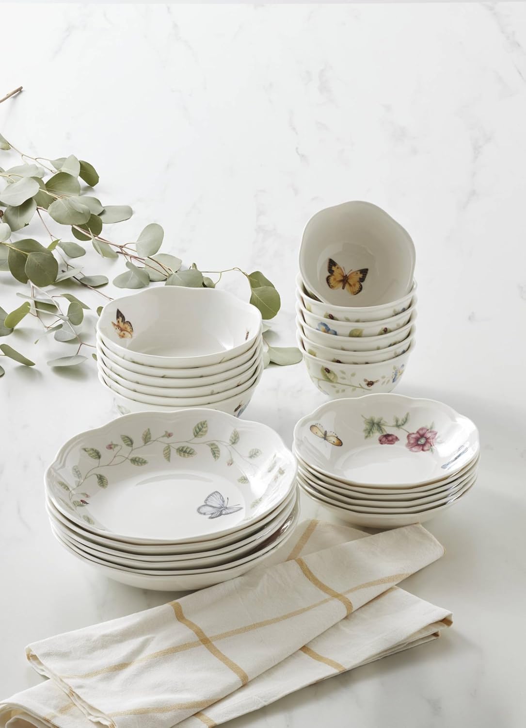 Detalle 2 de Lenox Butterfly Meadow 24-Piece Bowl Set for 6 — Elegant Porcelain, Microwave & Dishwasher Safe