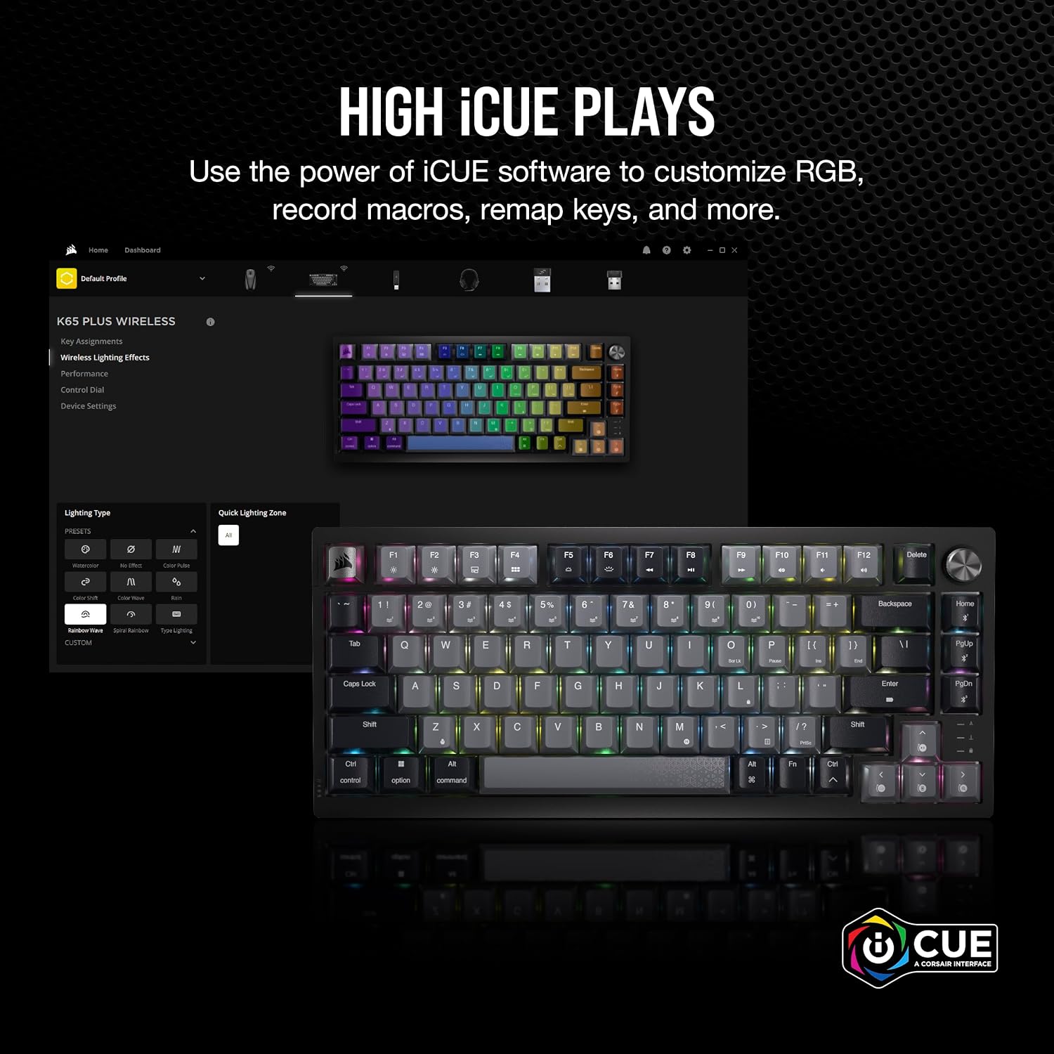 Thumbnail 6 de Corsair K65 PLUS Wireless 75% RGB Mechanical Keyboard (UK Layout) with Pre-Lubricated MLX Red Switches