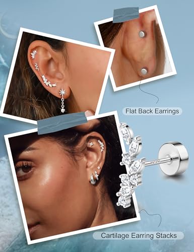 Detalle 2 de Adramata Ohrstecker Silber 925 Helix – hypoallergene Piercings mit CZ-Verzierung