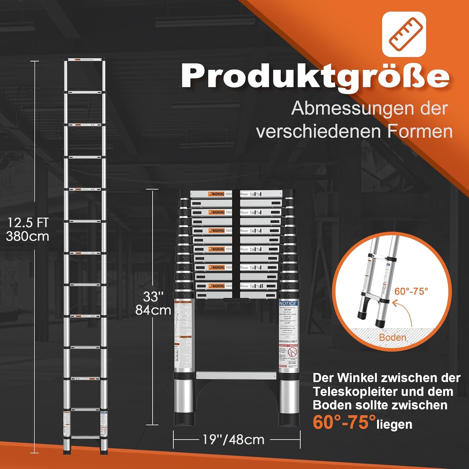 Thumbnail 4 de HBTower Teleskopleiter 3,8 m Aluminium mit Tragkraft 150 kg