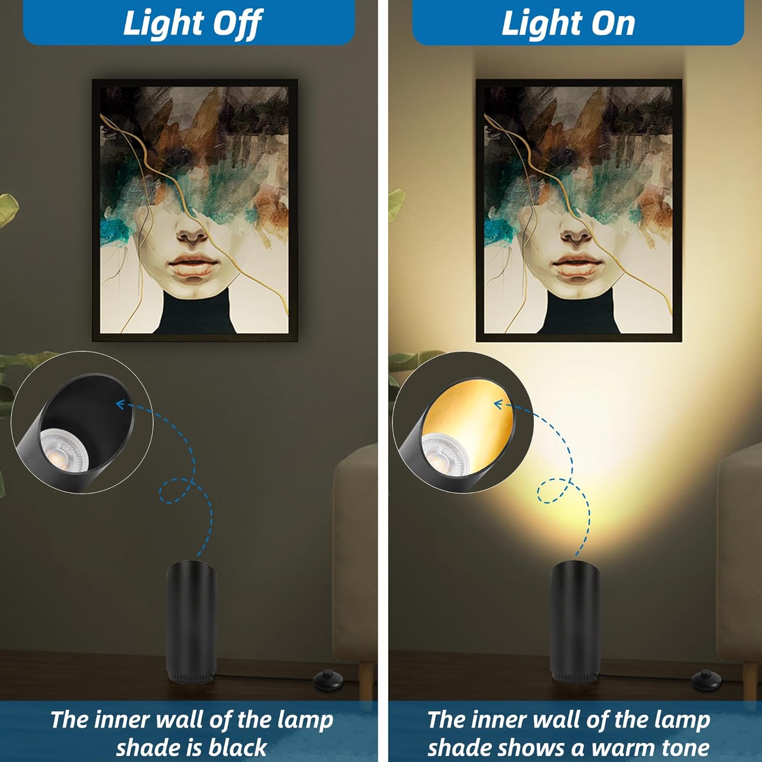 Thumbnail 2 de HUAEU LED Floor Uplighter & Spot Lights Indoor with Warm White 3000K (1 Pack, Black)