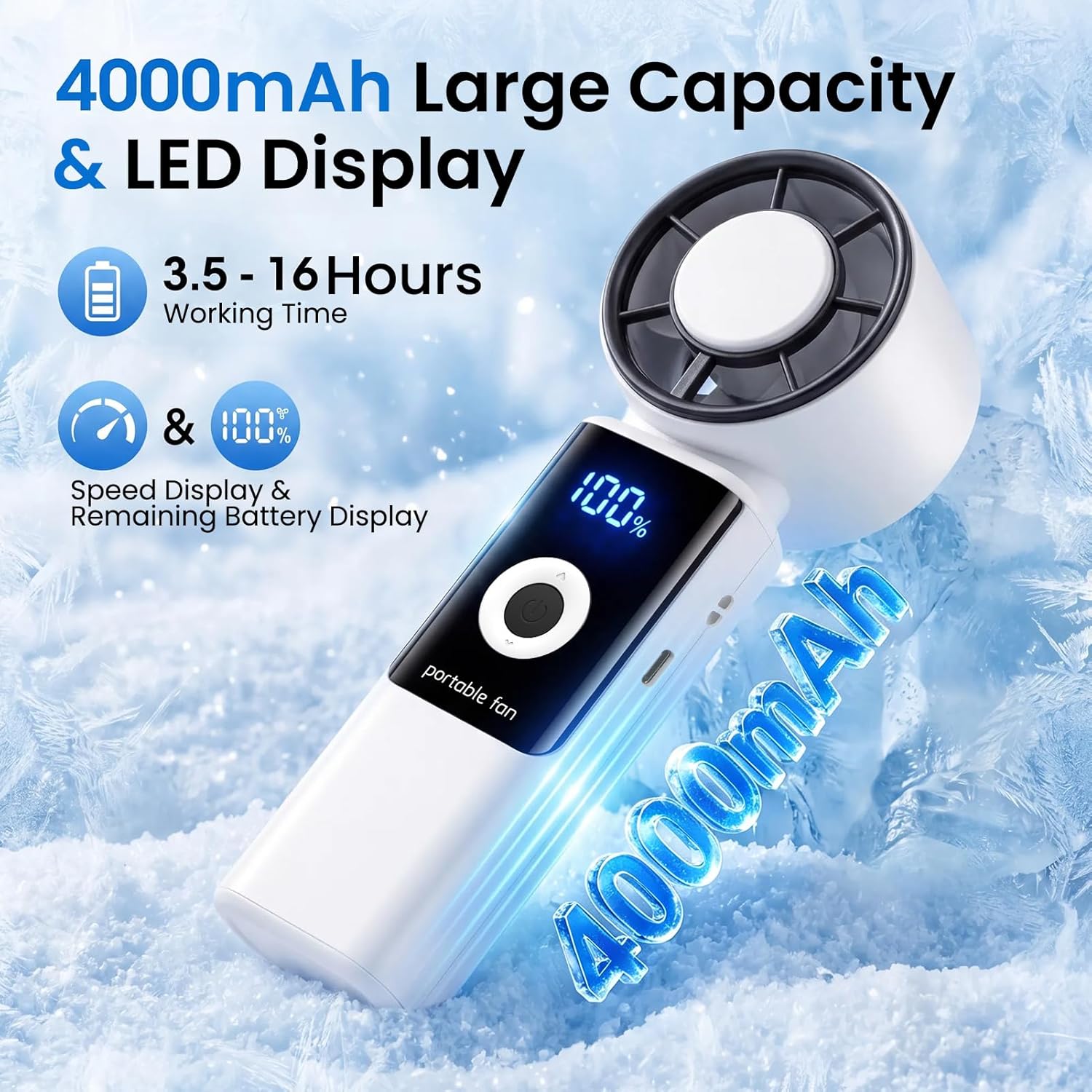 Detalle de Phimke Portable Handheld Fan with 3-in-1 Design and LED Display