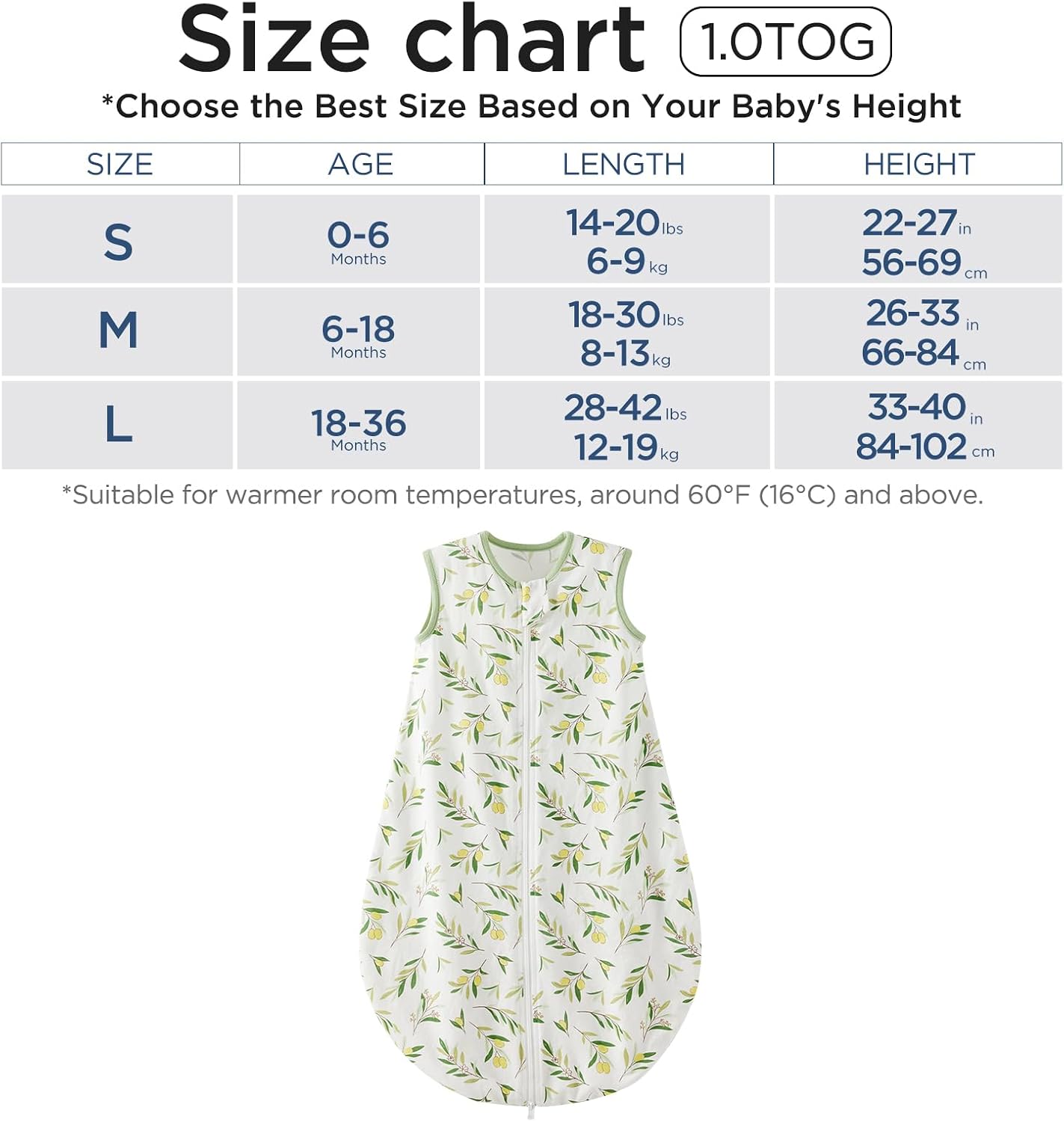 Thumbnail 4 de Duomiaomiao Baby Sleeping Bag 1.0 Tog (100% Cotton) – Green Leaves, 6–18 Months