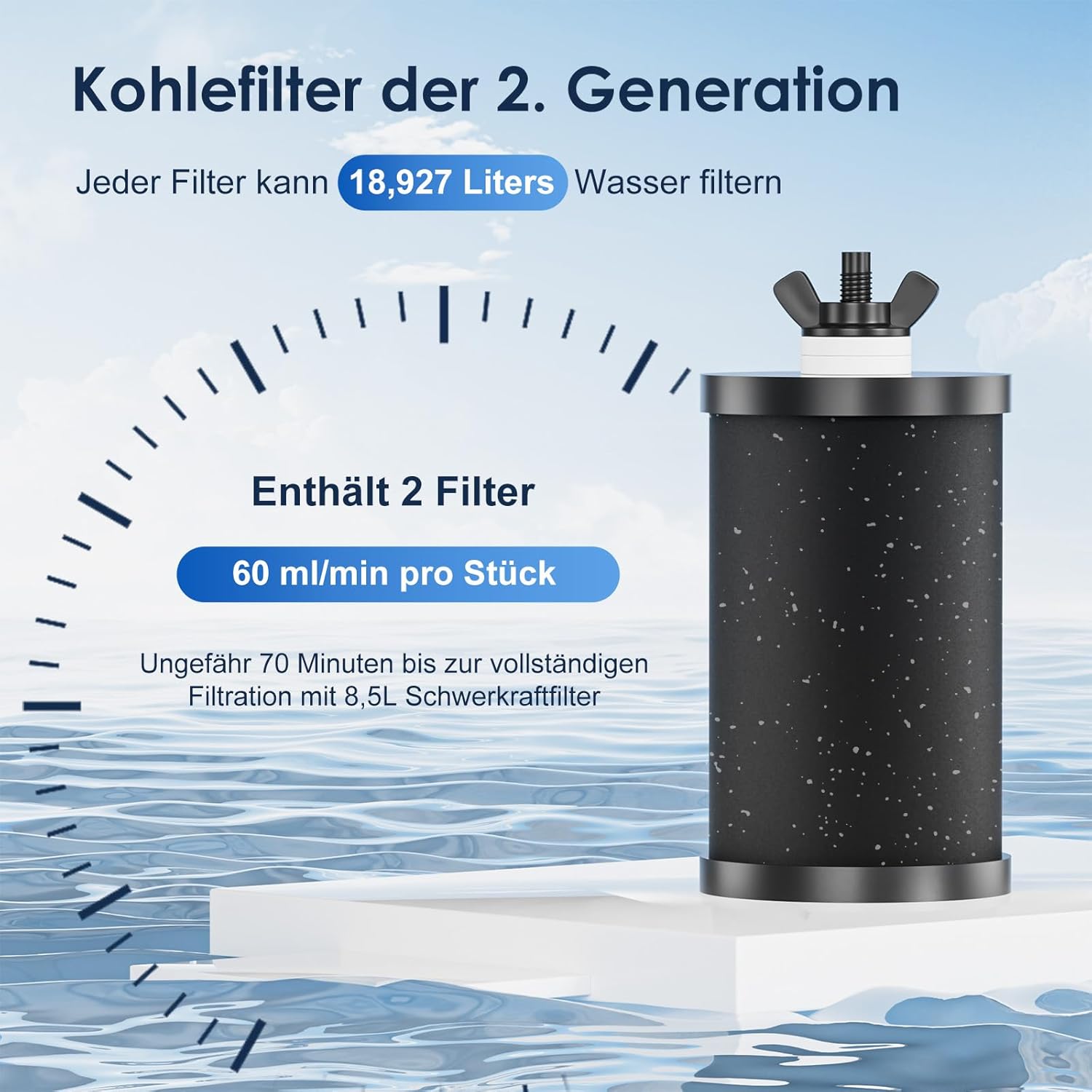 Thumbnail 4 de Purewell Filtre à Eau par Gravité 8,5L – Système de Filtration Ultrafiltration avec Charbon Actif