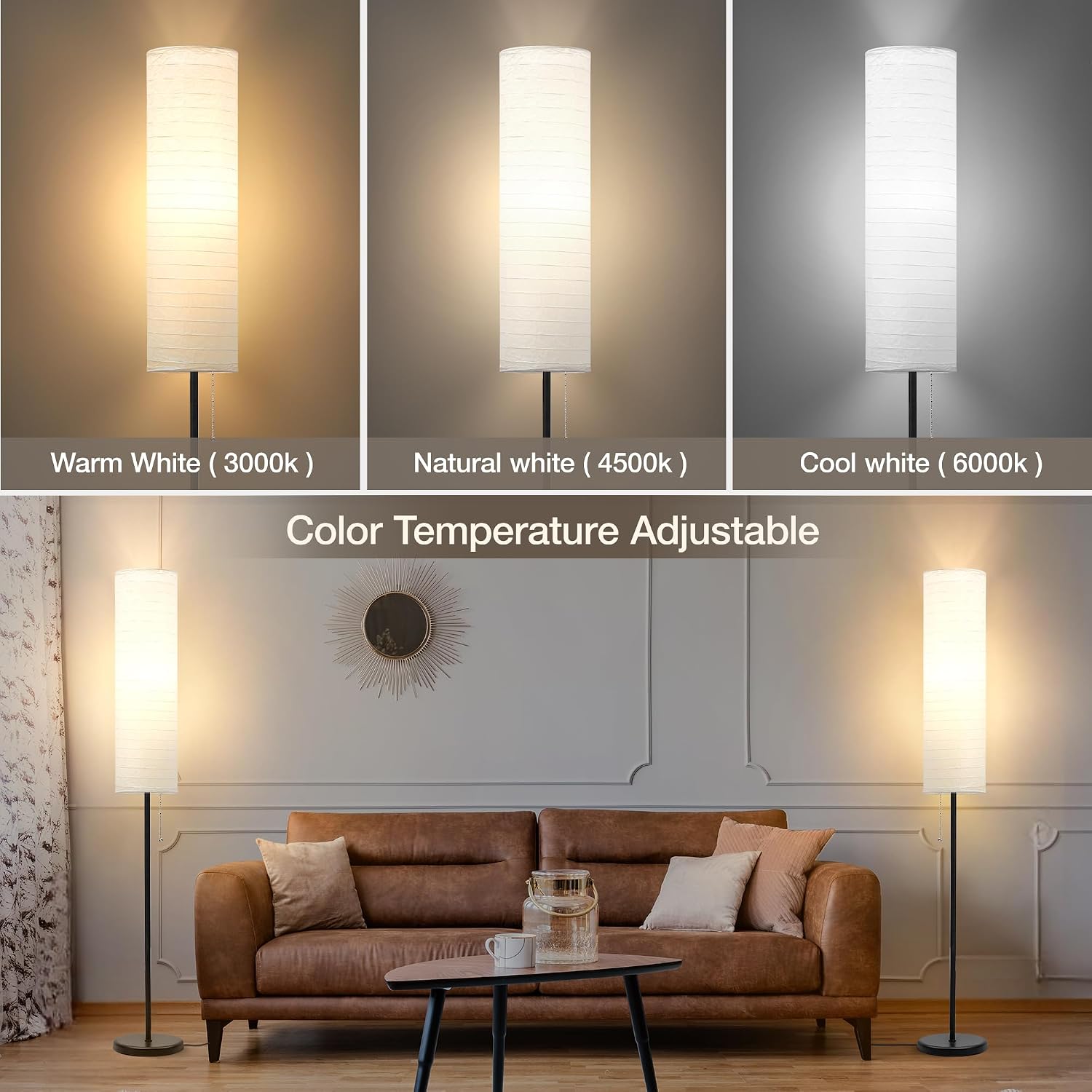 Detalle de GyroVu 65” Standing Floor Lamp for Living Room with Paper Lantern Shade