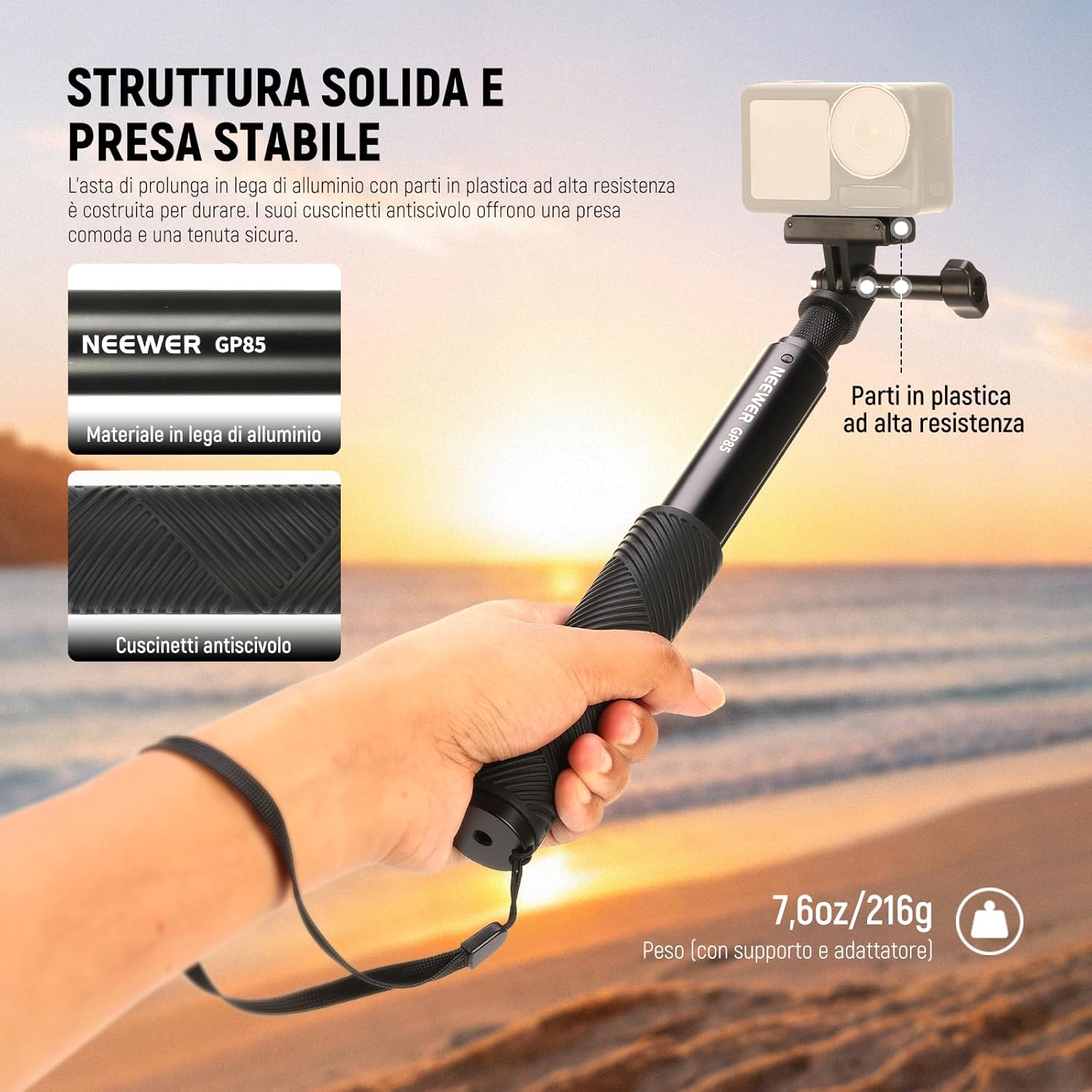 Thumbnail 4 de NEEWER GP-85 Kit asta di prolunga per action cam con selfie stick invisibile 121 cm e supporto magnetico a sgancio rapido