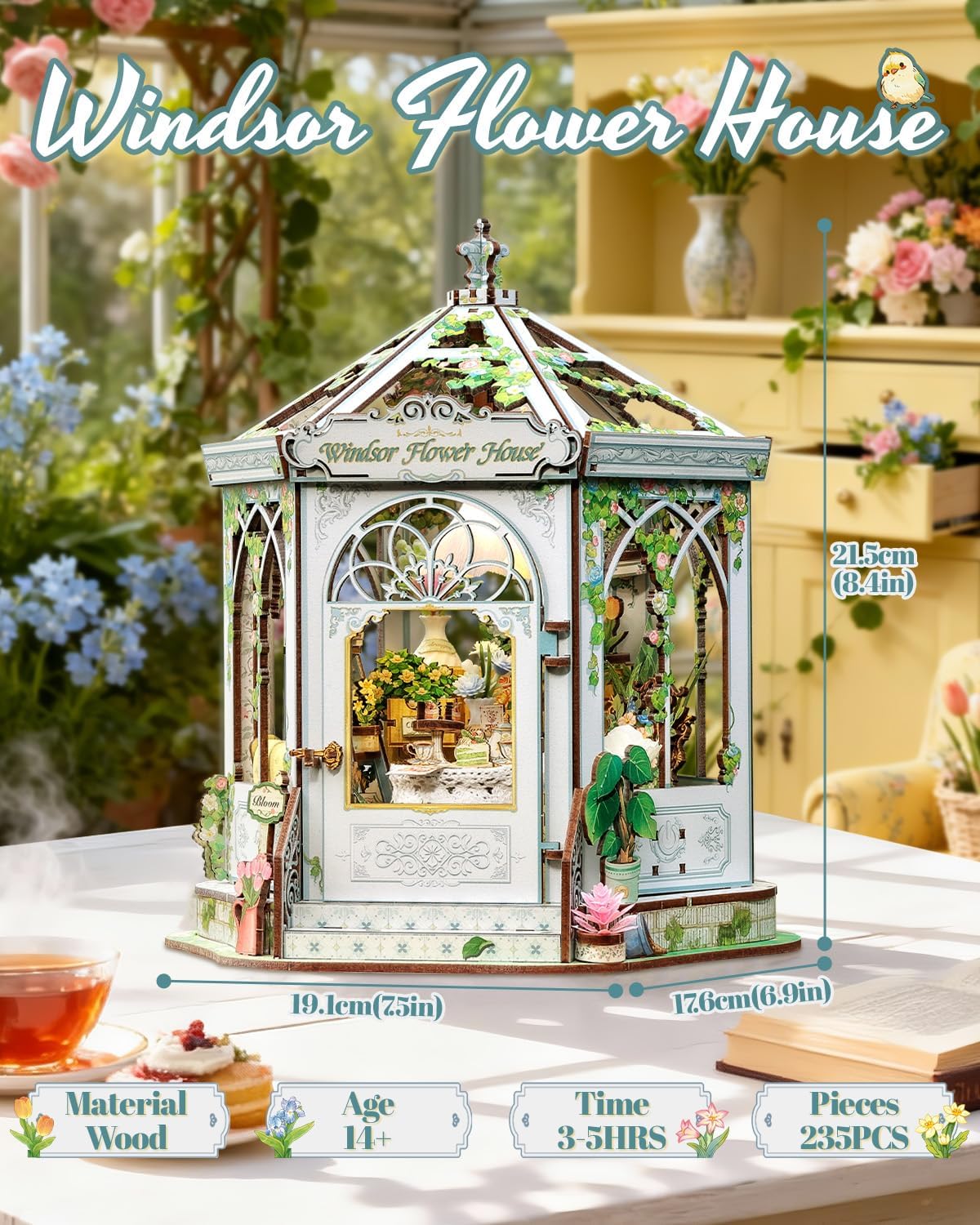 Detalle 2 de CUTEBEE Windsor Flower House – Europäisch-retro 3D-Puzzle Book Nook Set