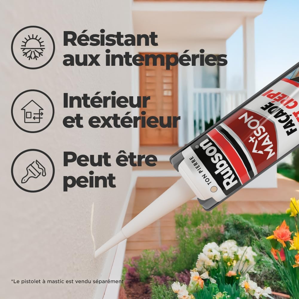 Thumbnail 2 de Rubson Mastic Maison Façade Effet Crépi – 280 ml, mastic acrylique pour joints et fissures sur crépi