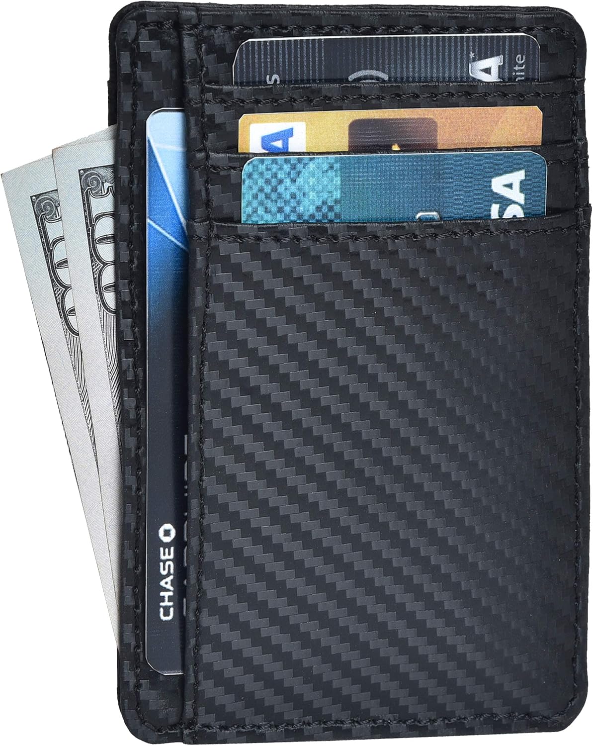 Detalle de Real Leather Slim Minimalist Wallet with RFID Blocking – Dark Brown front pocket card holder