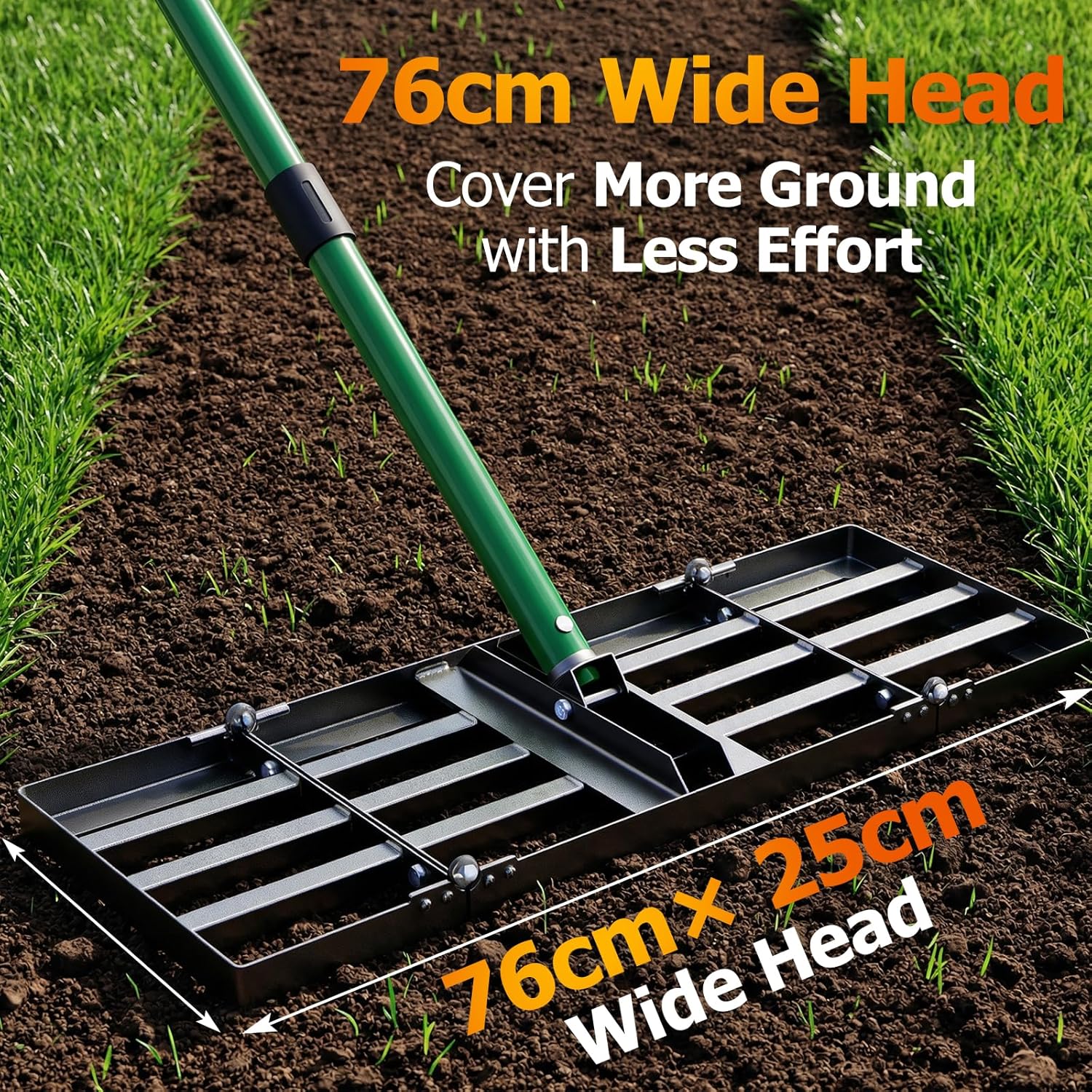 Thumbnail 3 de 76x25cm Lawn Levelling Rake with Adjustable 85–195cm Handle – Heavy-Duty Ground Leveler for Soil, Sand & Gravel