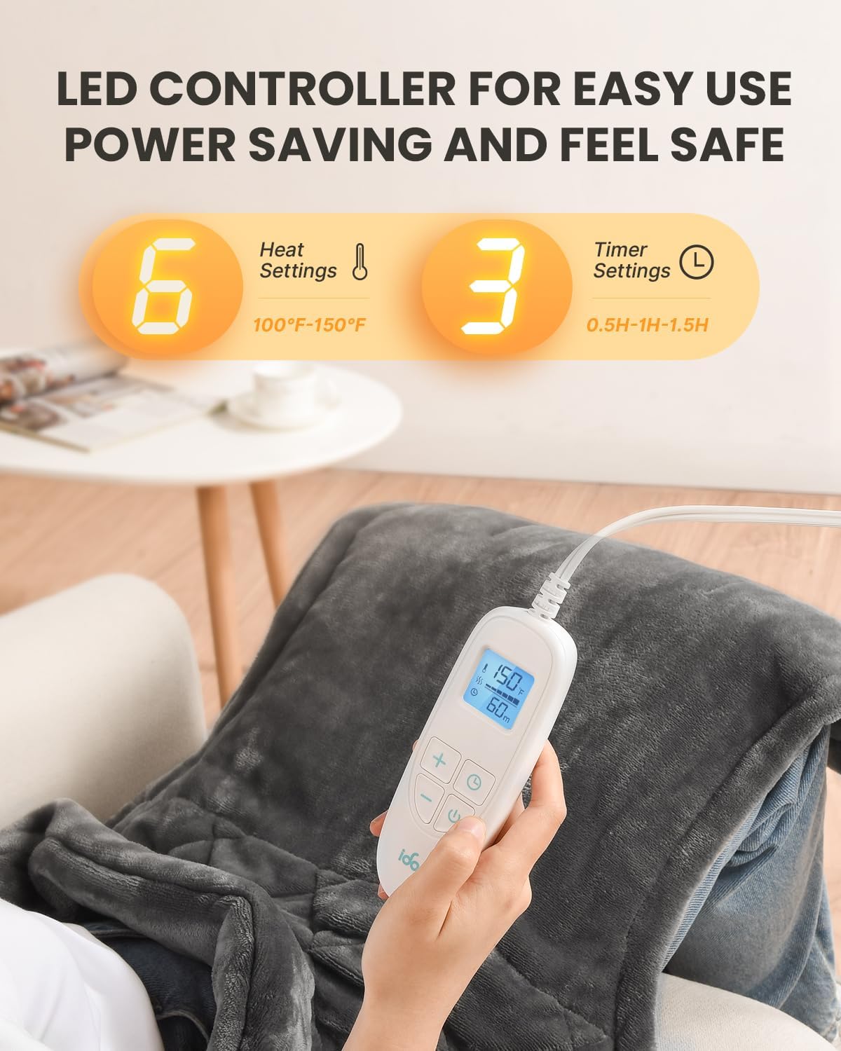 Detalle de iDOO I-HAP04 Weighted Electric Heating Pad, 24" x 33", 6 Heat Levels
