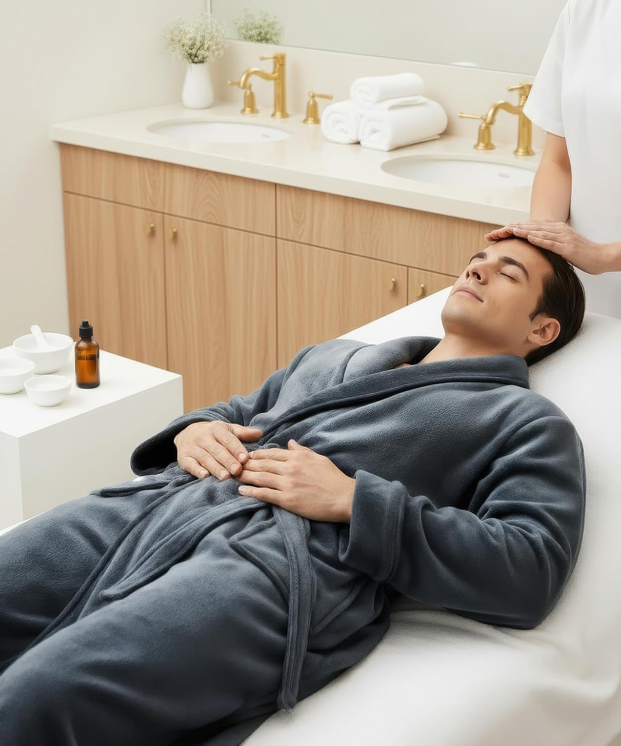 Detalle 1 de NY Threads Luxury Ultra Soft Men’s Fleece Bathrobe, Calf-Length with Belt