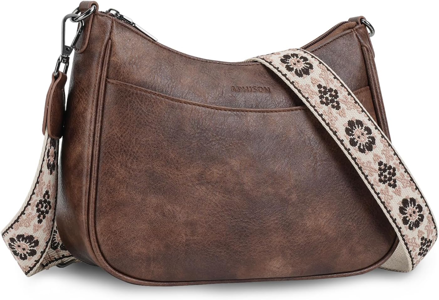 Thumbnail 6 de APHISON Klein Crossbody Bag mit breitem Gurt – graue Umhängetasche aus veganem Leder mit abnehmbarem Schultergurt