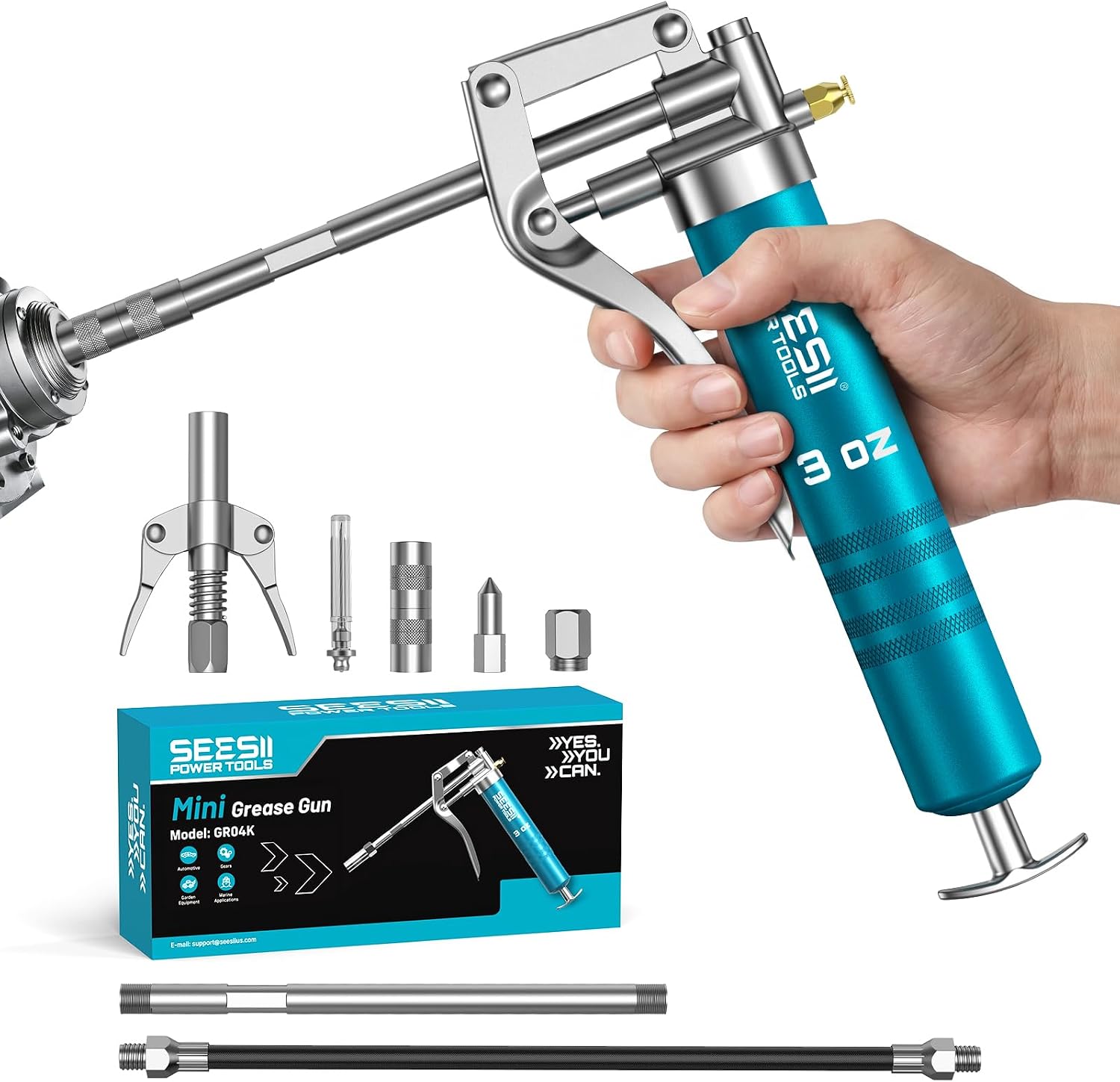 Detalle de Seesii Mini Grease Gun 3 oz, 4000 PSI — Portable, High-Pressure DIY Kit for Tight Spaces