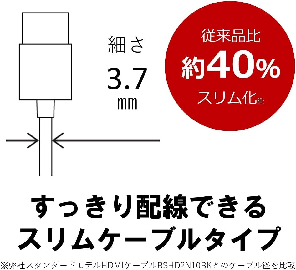 Detalle 2 de バッファロー BSHD3S15BK/N HDMIケーブル 1.5m スリム設計・ARC対応