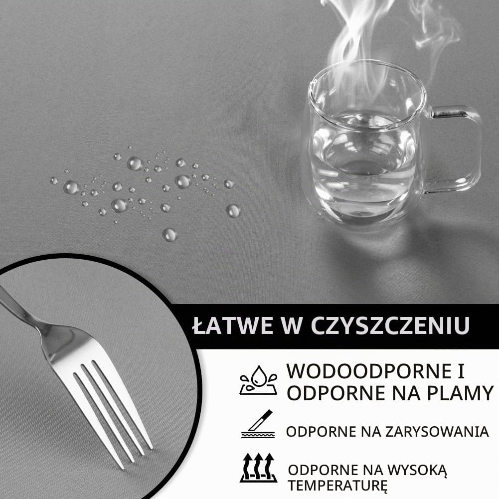 Detalle de AUAUY okrągły obrus poliestrowy 120 cm, wodoodporny i odporny na plamy, szary