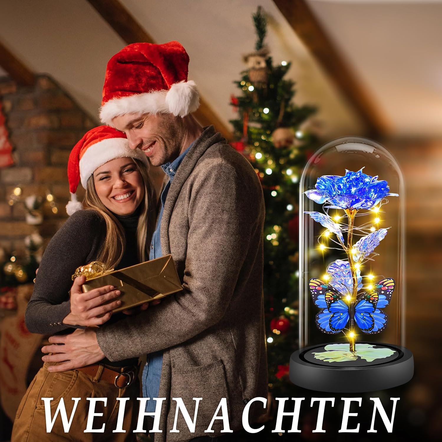 Thumbnail 5 de LED-Glasrose „Ewige Rose“ mit Schmetterling-Deko – Geschenk für Frauen (klassische blaue Rose)