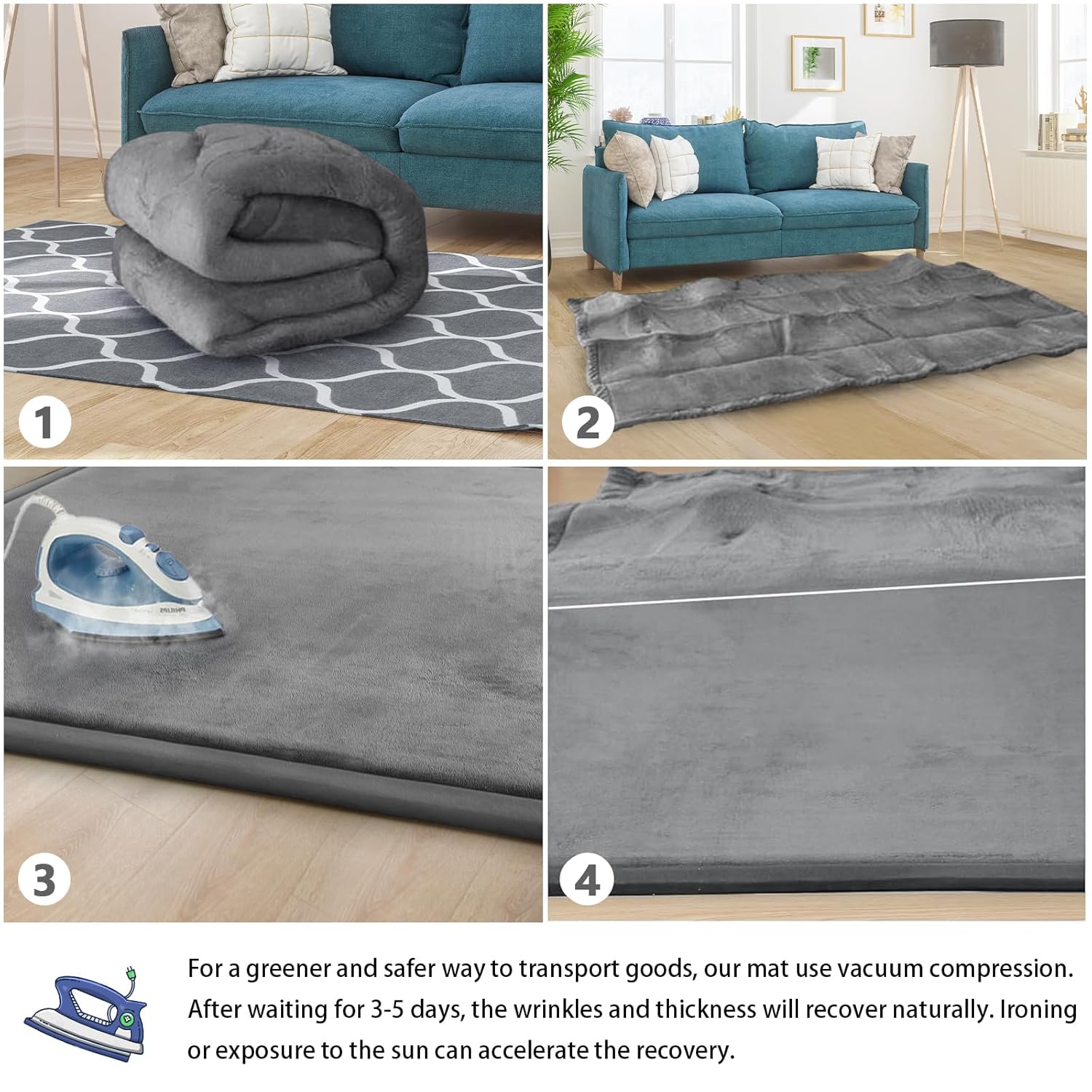Thumbnail 3 de ILPEOD Baby Play Mat for Floor - 79" x 110" Memory Foam Nursery Rug in Grey