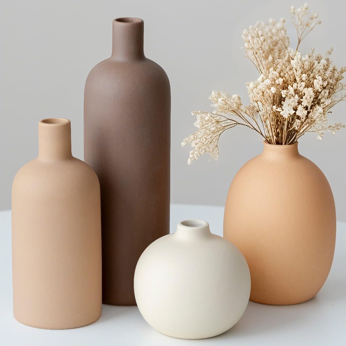 Lot 4 vases céramique Morandi 9,5‑25 cm