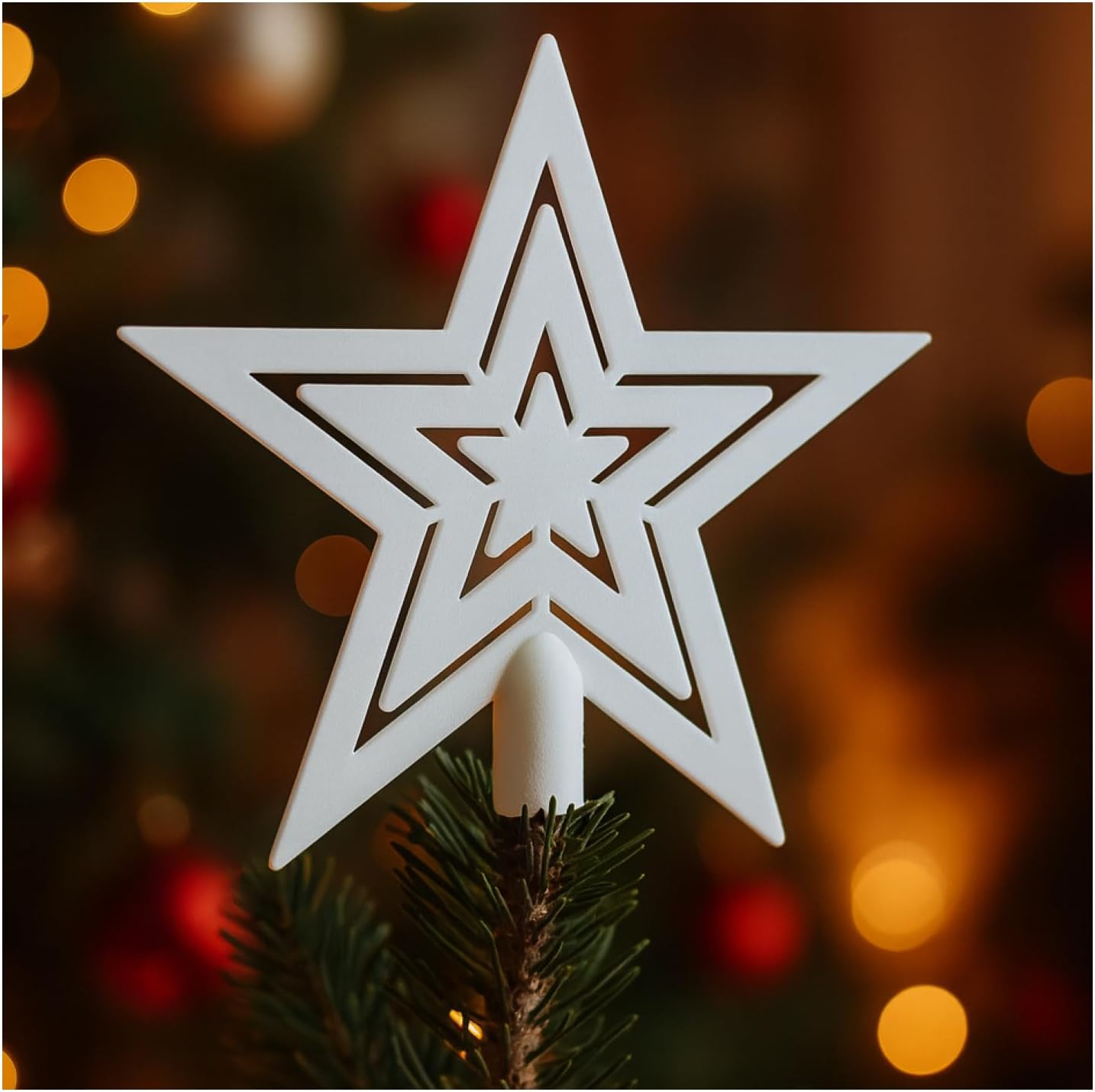 Detalle 2 de COM-FOUR® Étoile à Paillettes pour Sapin de Noël – 20 cm, blanc incassable