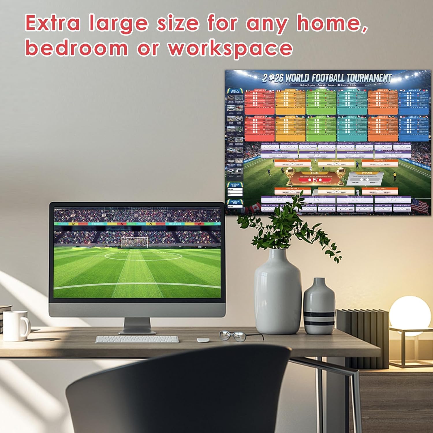 Detalle de AhfuLife Extra Large World Cup Wall Chart 2026 (100 x 70cm) – Includes 48 Teams, Group, Knockout and Final Results