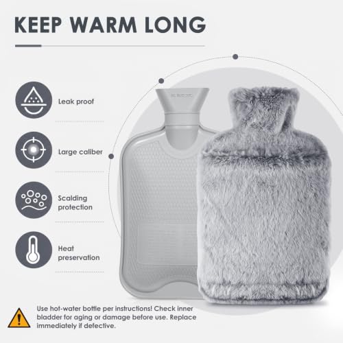 Detalle de BOLEi Hot Water Bottle with Faux‑Fur Kangaroo Pocket: Leak‑Proof Comfort in Light Grey