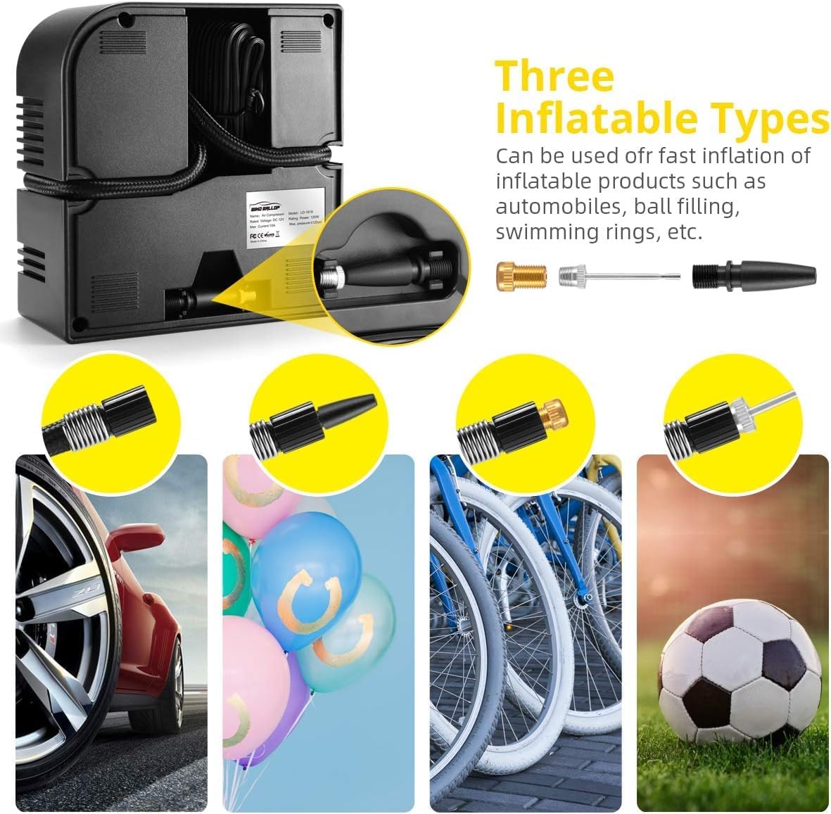 Detalle de WindGallop Car Tyre Inflator Air Compressor: Compact 12V Pump with Gauge and Adapters