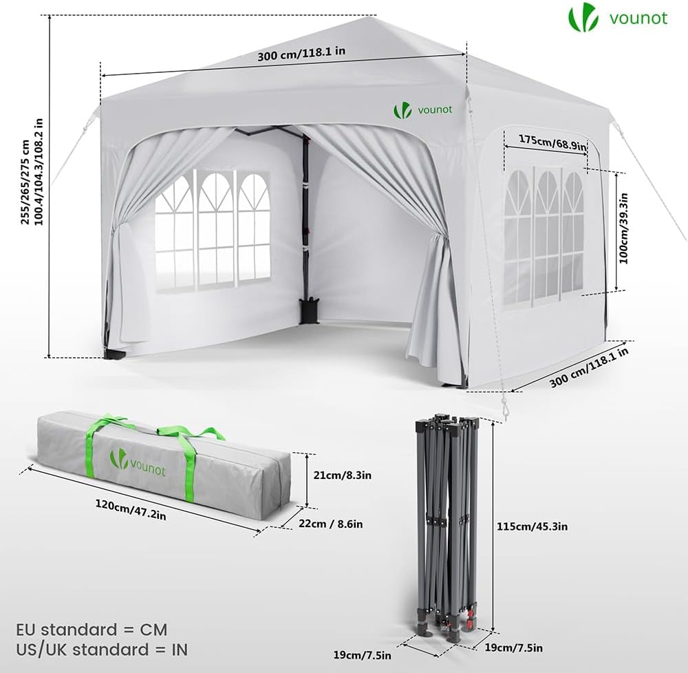 Thumbnail 6 de VOUNOT 3m x 3m Pop Up Waterproof Gazebo with Sides and Weight Bags