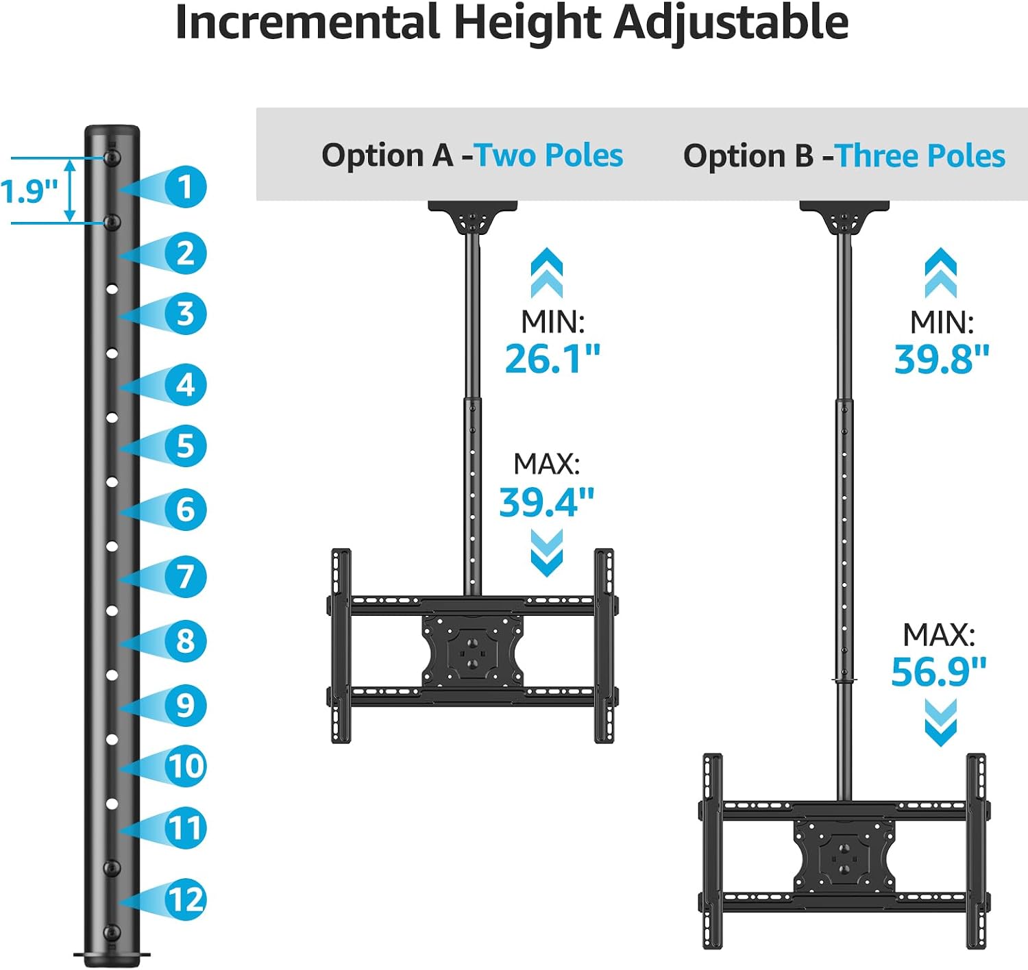 Thumbnail 1 de MOUNTUP MU0040 Ceiling TV Mount for 40–75 inch flat curved TVs (360° rotation, heavy-duty 110 lbs)