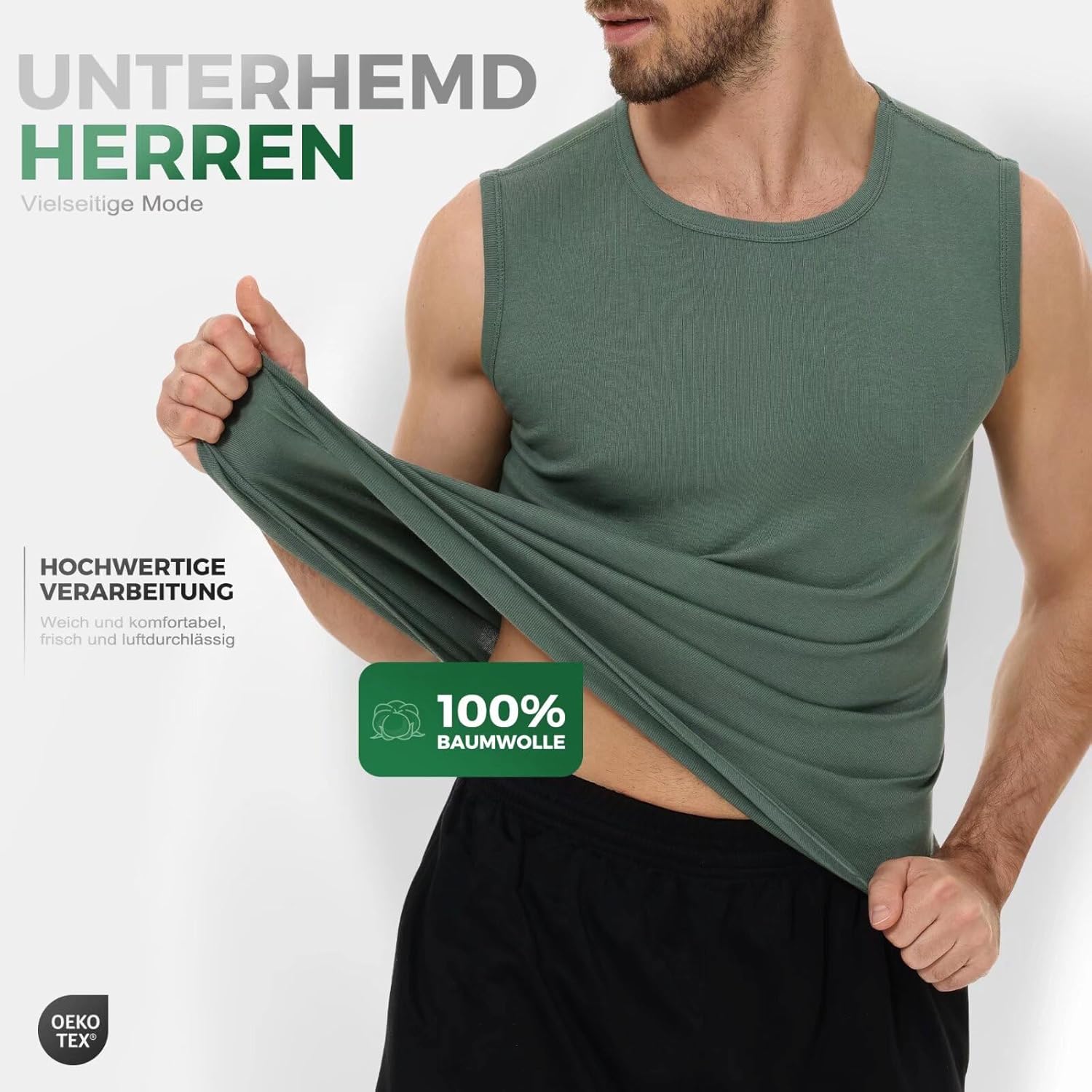 Thumbnail 1 de YouShow 3er Pack Unterhemd Herren – 100% Baumwolle, ärmellos mit Rundhals