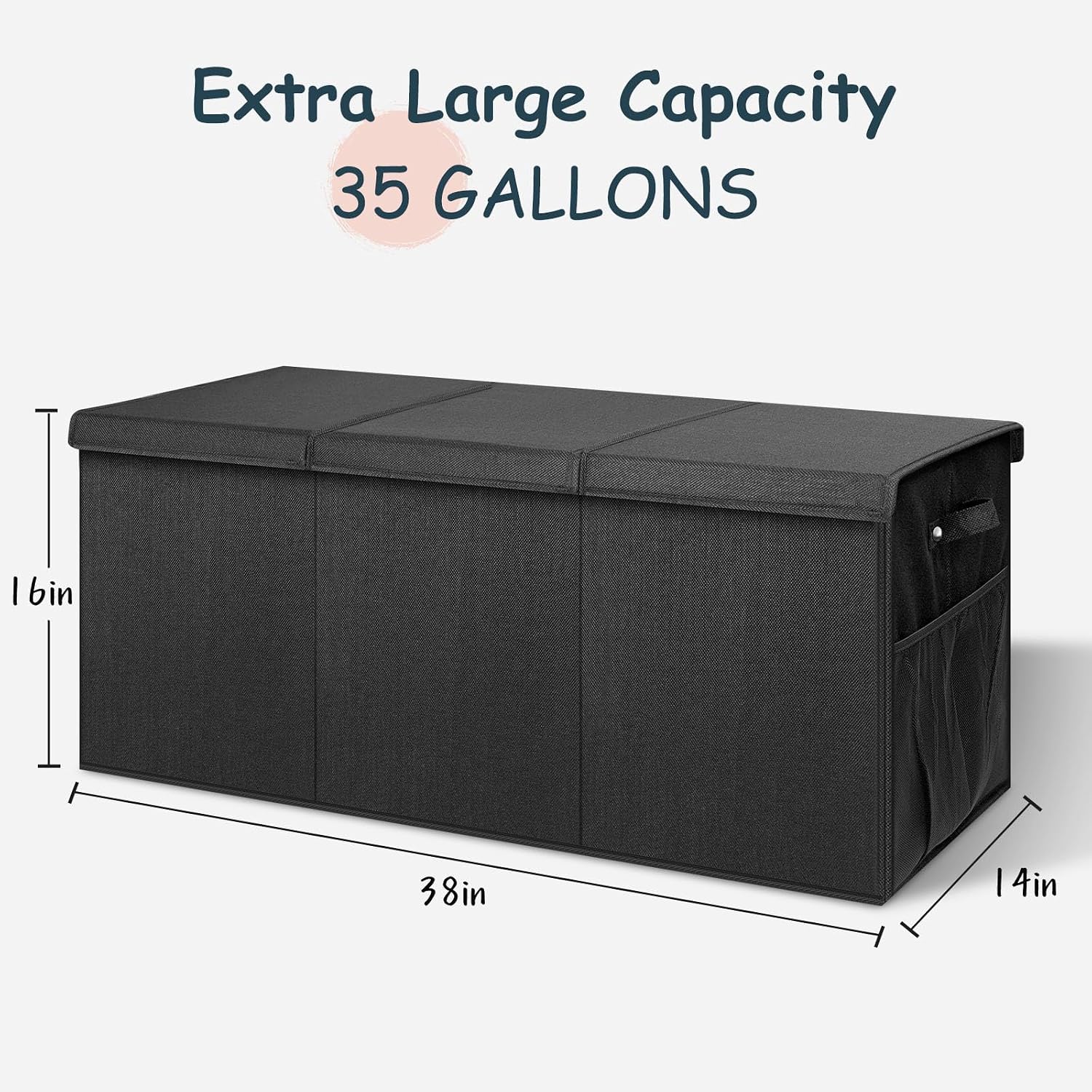 Detalle 2 de Rocamdo Extra Large Toy Box, 38" x 16" x 14", Black Linen with Lids