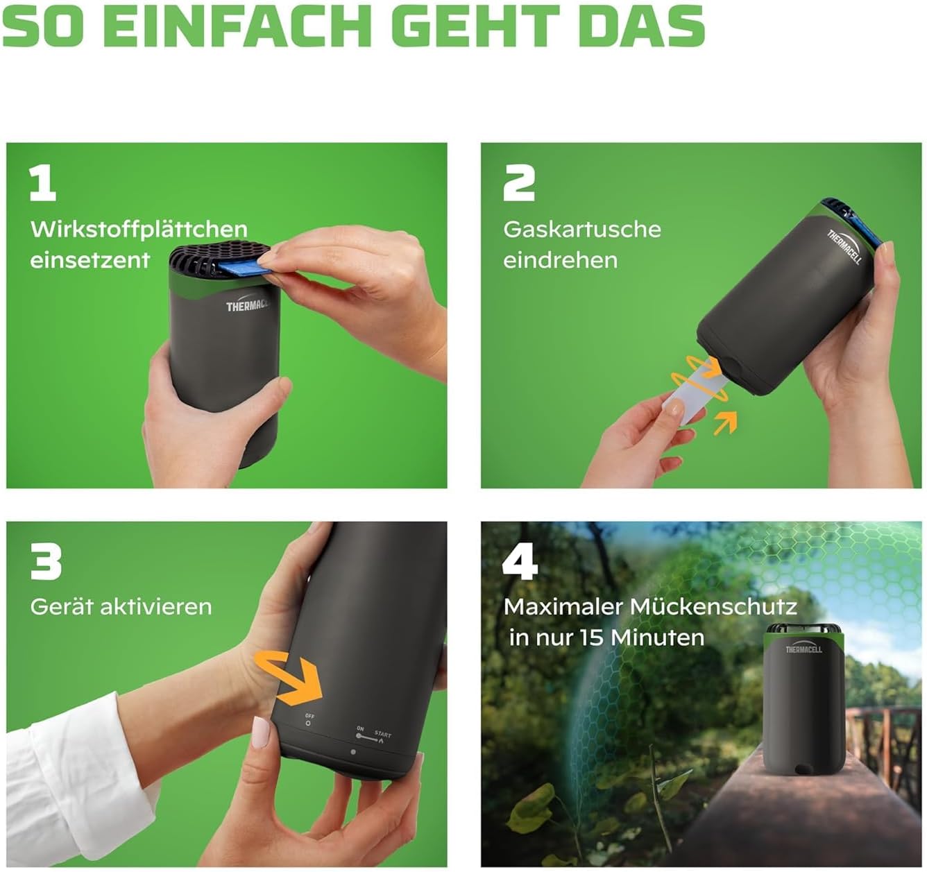 Detalle de Thermacell Mückenabwehr Nachfüllpackung – 48 Stunden Schutz 12 Wirkstoffplättchen & 4 Gaskartuschen