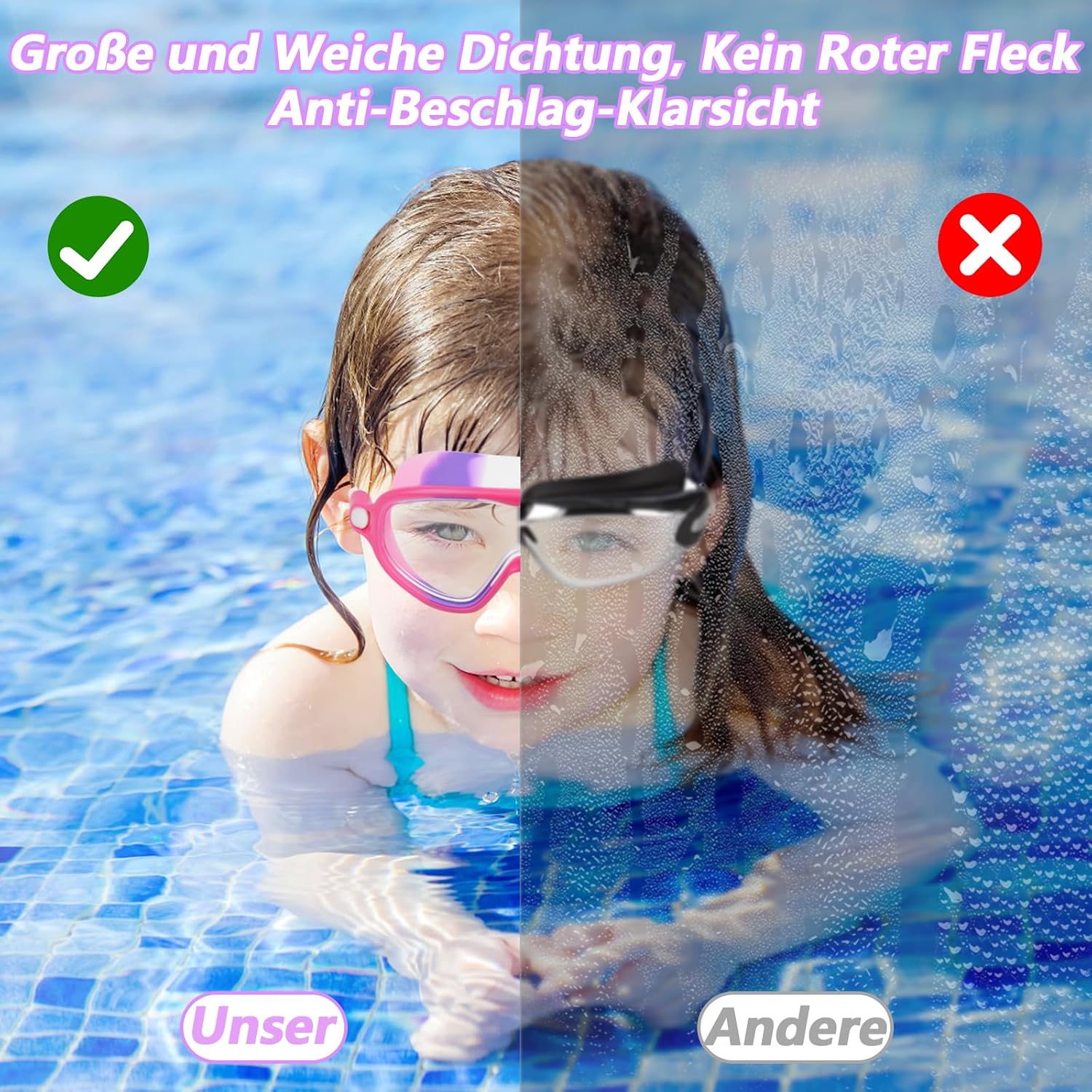 Thumbnail 6 de Moseem Schwimmbrille Kinder – 2er-Set, UV-Schutz, Anti-Nebel, verstellbare Silikon-Schwimmbrille für Kinder (3–15 Jahre)