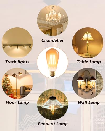 Detalle de Vanke E27 Vintage Light Bulb, 6W (60W Equivalent) — Warm White 2700K, 2-Pack