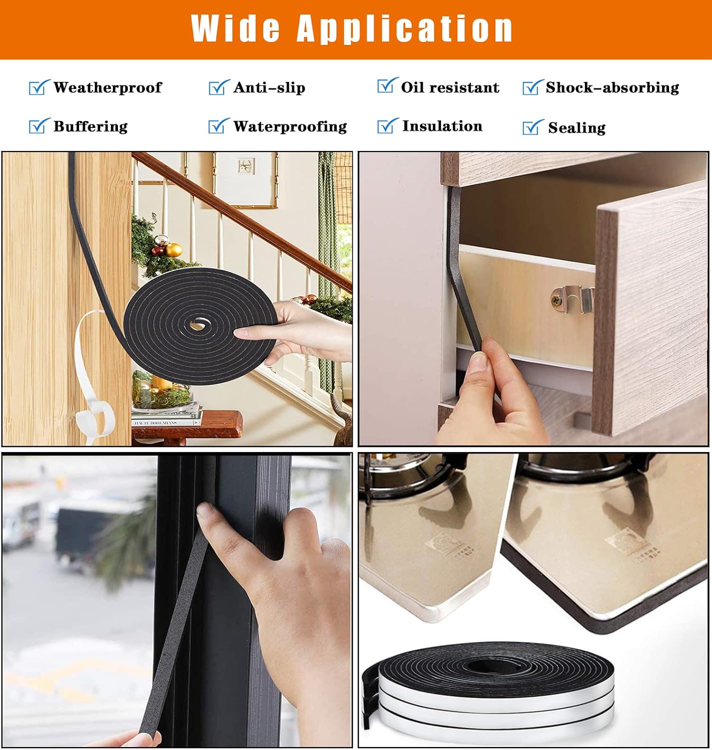 Thumbnail 5 de Adhesive Weather Stripping Foam Tape 6mm × 6m for Doors & Windows