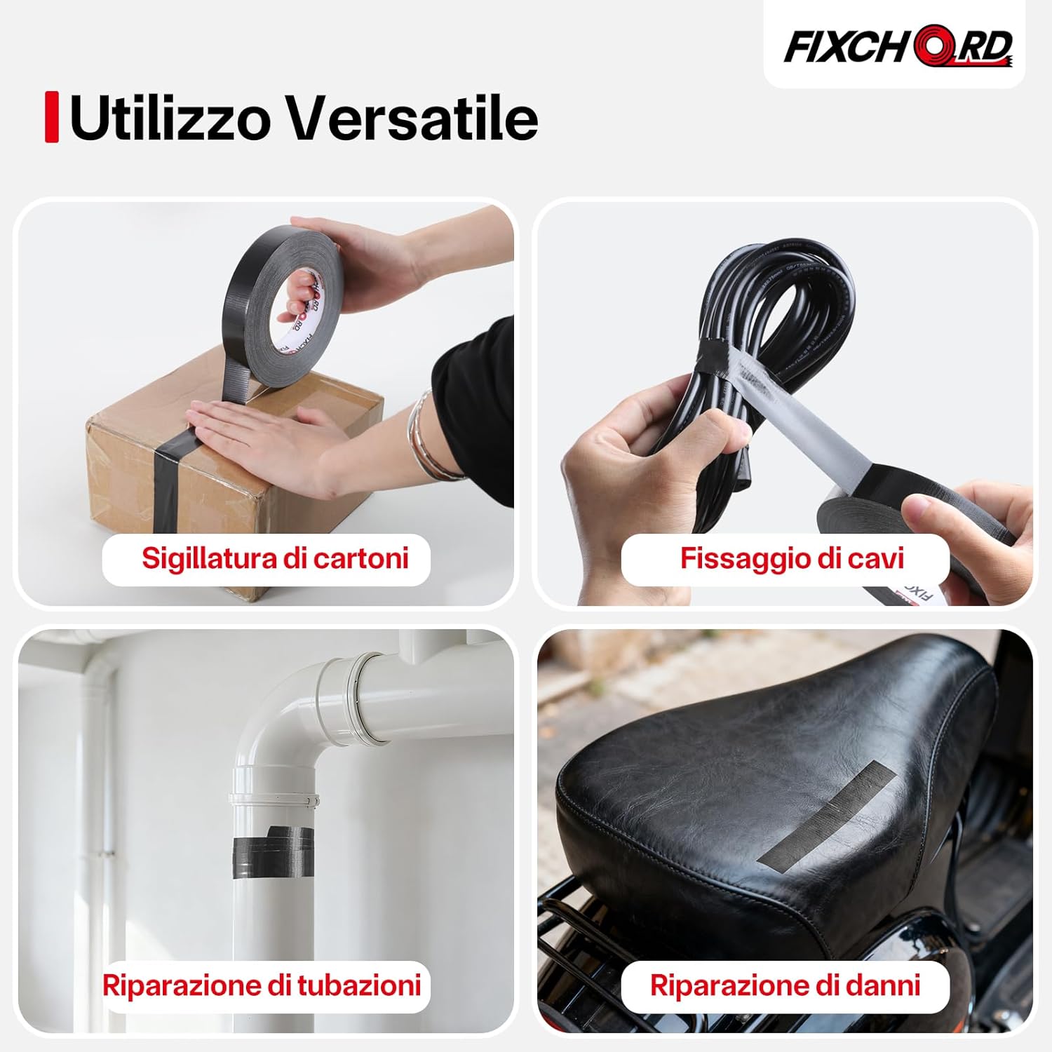 Thumbnail 6 de FIXCHORD nastro adesivo in tessuto 25 mm × 50 m impermeabile nero