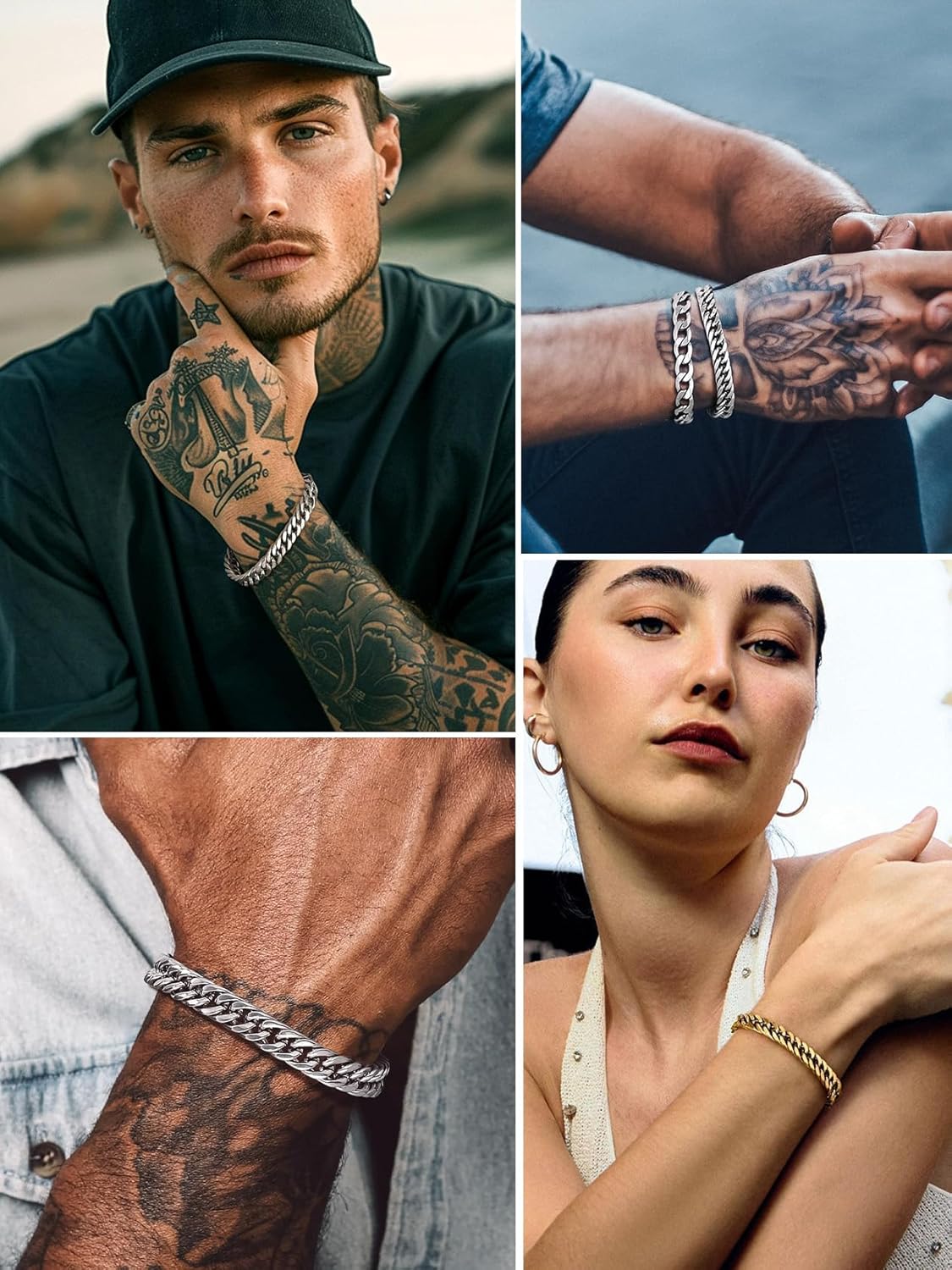 Detalle de HARJJME Herrenarmband aus Edelstahl – 8 mm Breite, 19/21/23 cm, wasserfest, nickel-frei, Sicherheitsverschluss